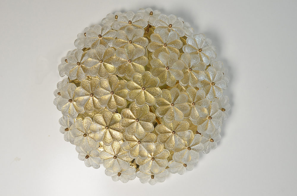 Große, florale Deckenleuchte oder Wandleuchte von Ernst Palme Murano Glas