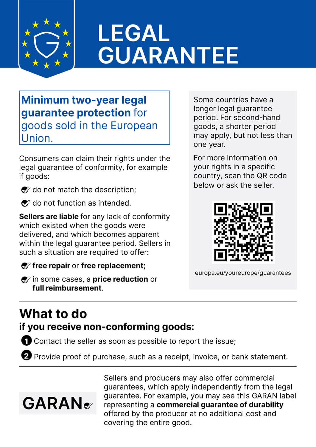 Hinweis zur gesetzlichen Gewährleistung (harmonisierte Mitteilung der EU)