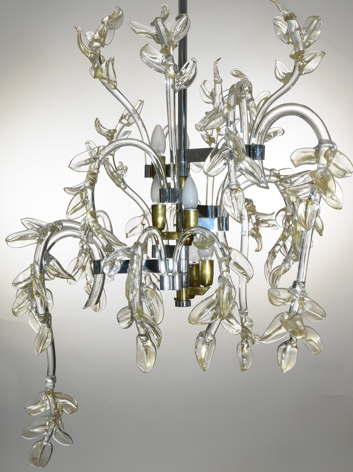 Murano Glass Chandelier, Water Lily with gold Inclusions, 1950s Italy