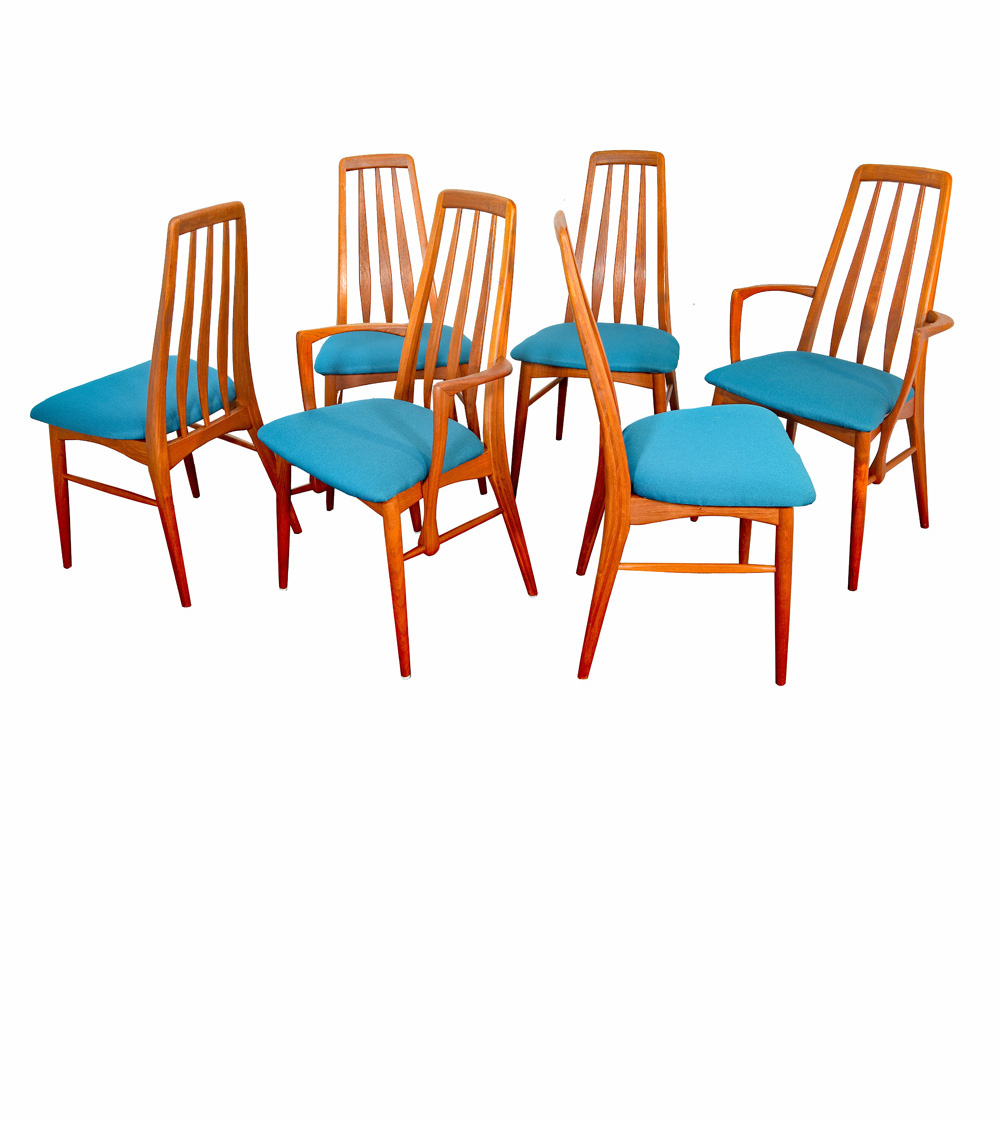 6x Eva Stühle von Niels Koefoed für Koefoed Hornslet Teak, neu bezogen, Dänemark, 1960er