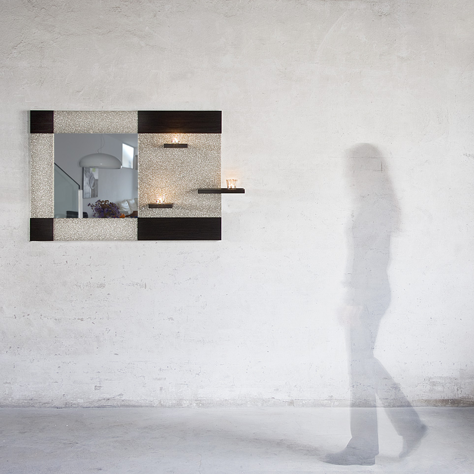 Mirror with 3 shelves and lantern