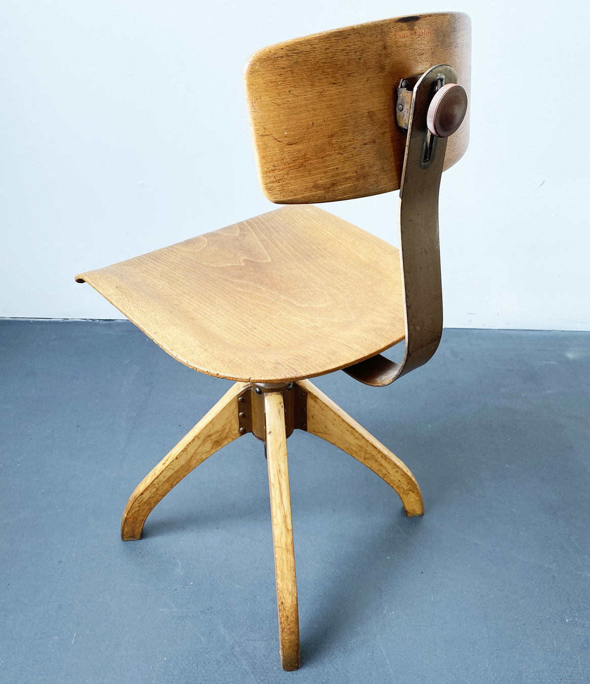 Ama Elastik Swivel Chair, Office Chair Model 350 with Backrest Height adjustable made of Wood and Metal, 1930ies