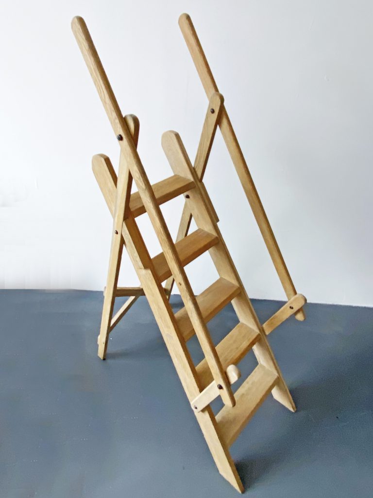 Bibliotheksleiter Leiter aus Buche mit Geländer, Frankreich 1970er