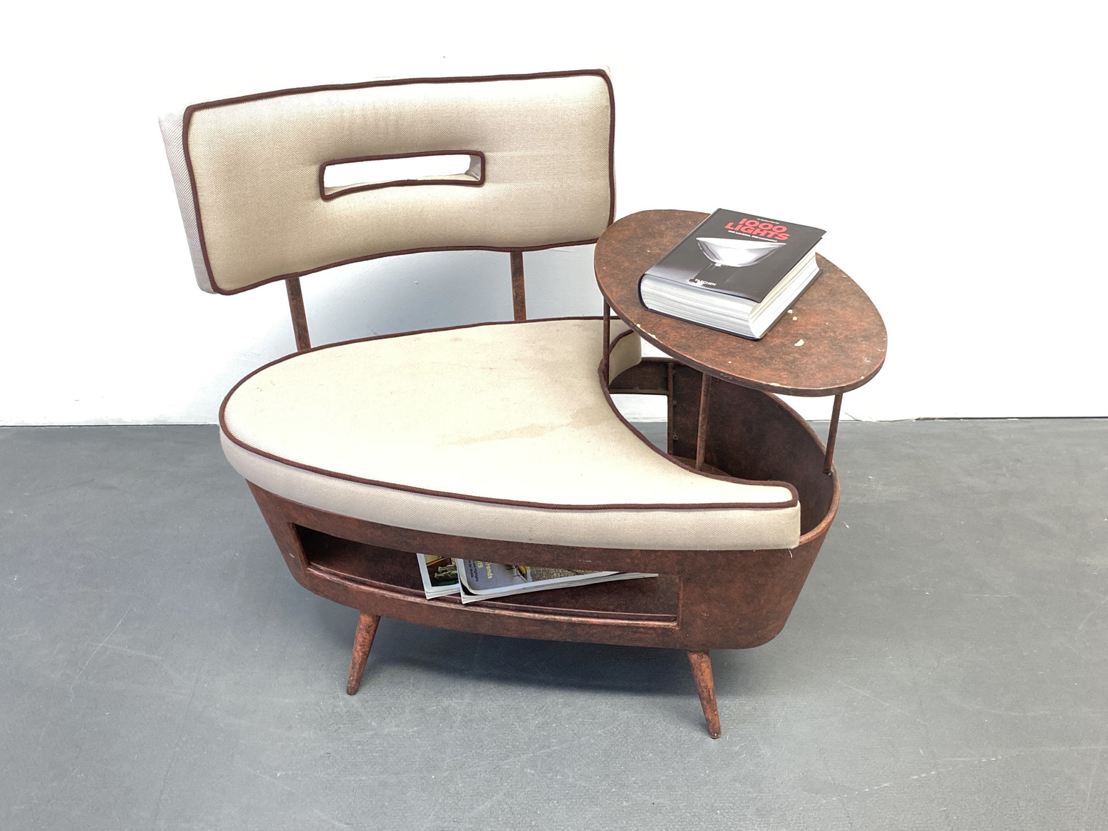 Mid Century Side Table with integrated Metal Chair, Italy, 1970s.