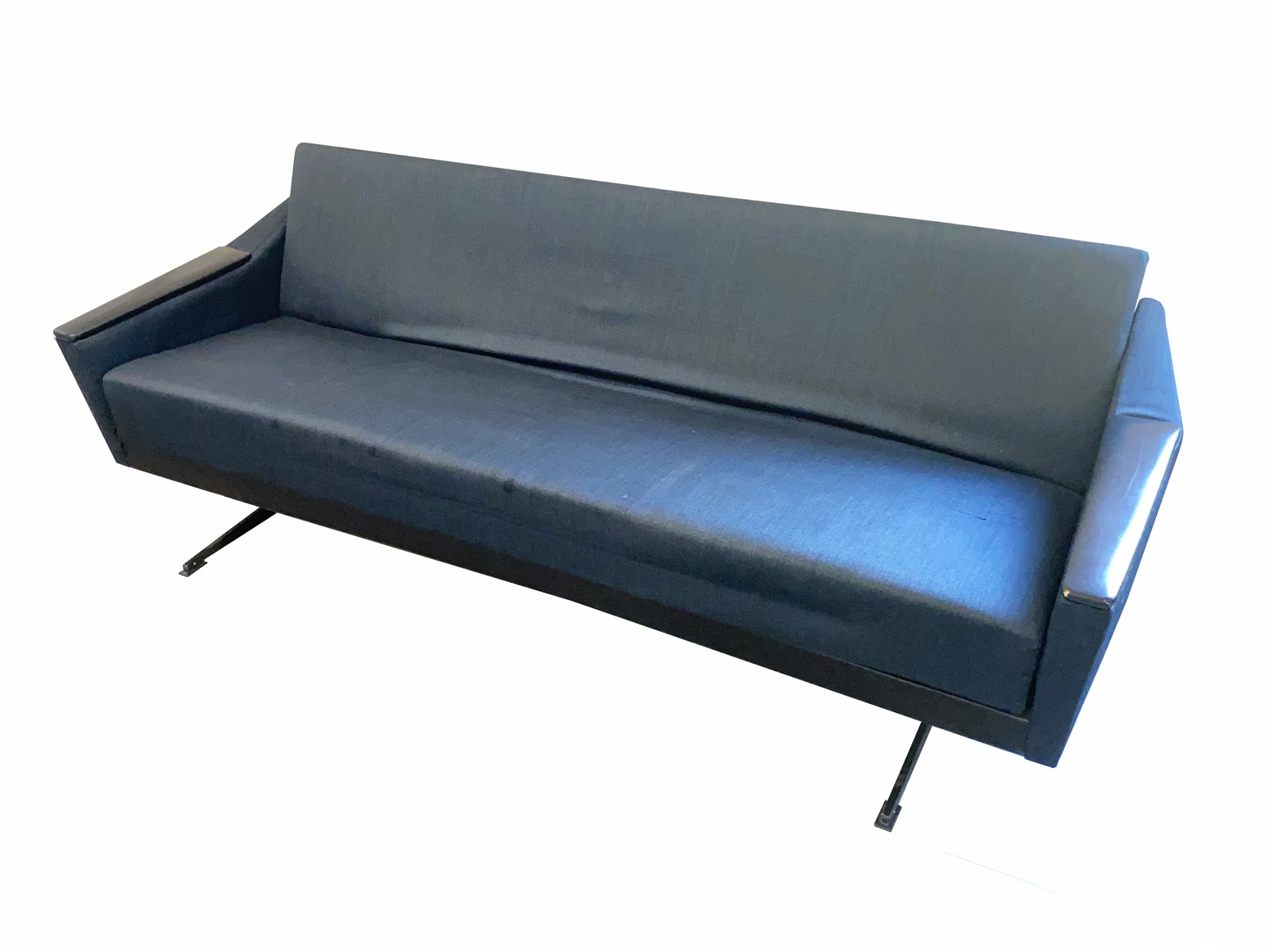 Vintage Mid Century Daybed grau blau Stoffbezug, Deutschland, 1950s.
