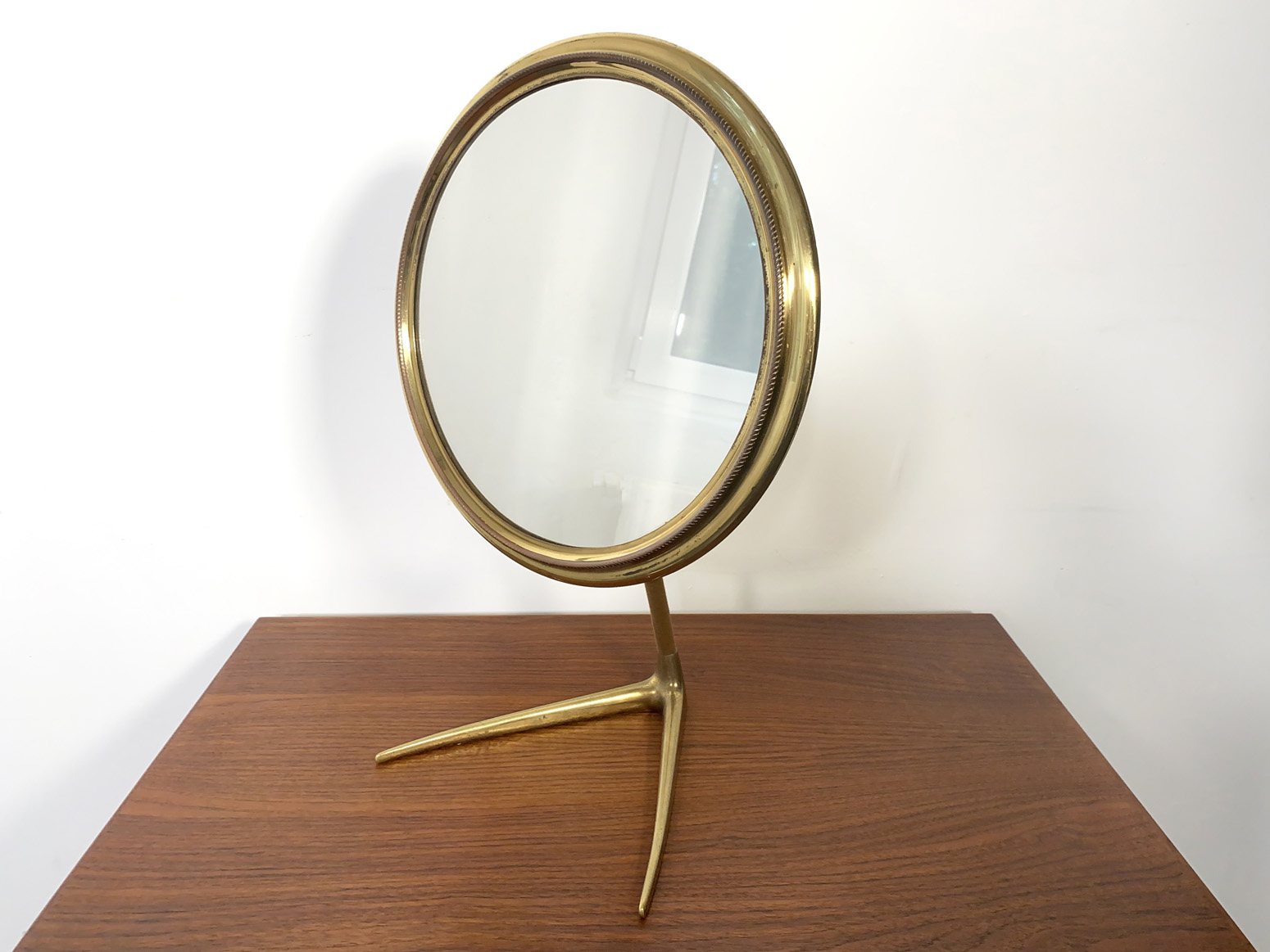Mid Century Table Mirror, Vanity Mirror, Mirror, Brass, Italy, 1950s.