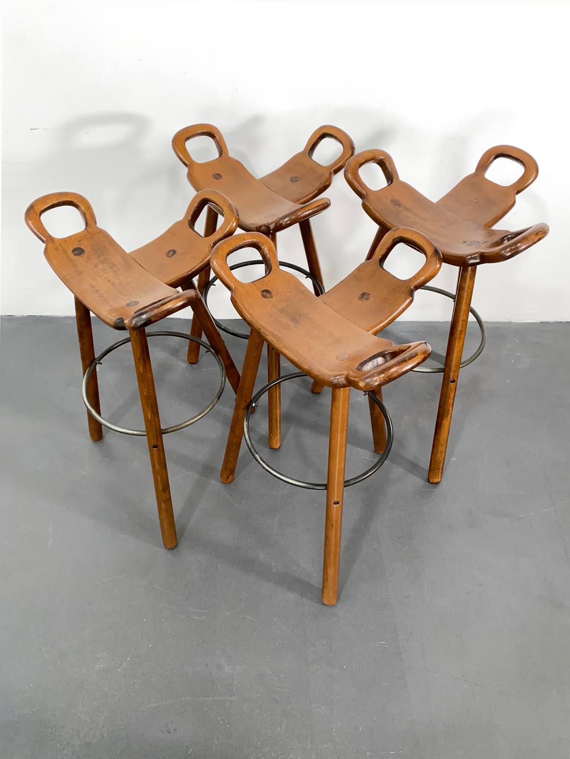 4 Mid Century Marbella Barstools by Sergio Rodrigues for Confonorm, Spain, 1970s.