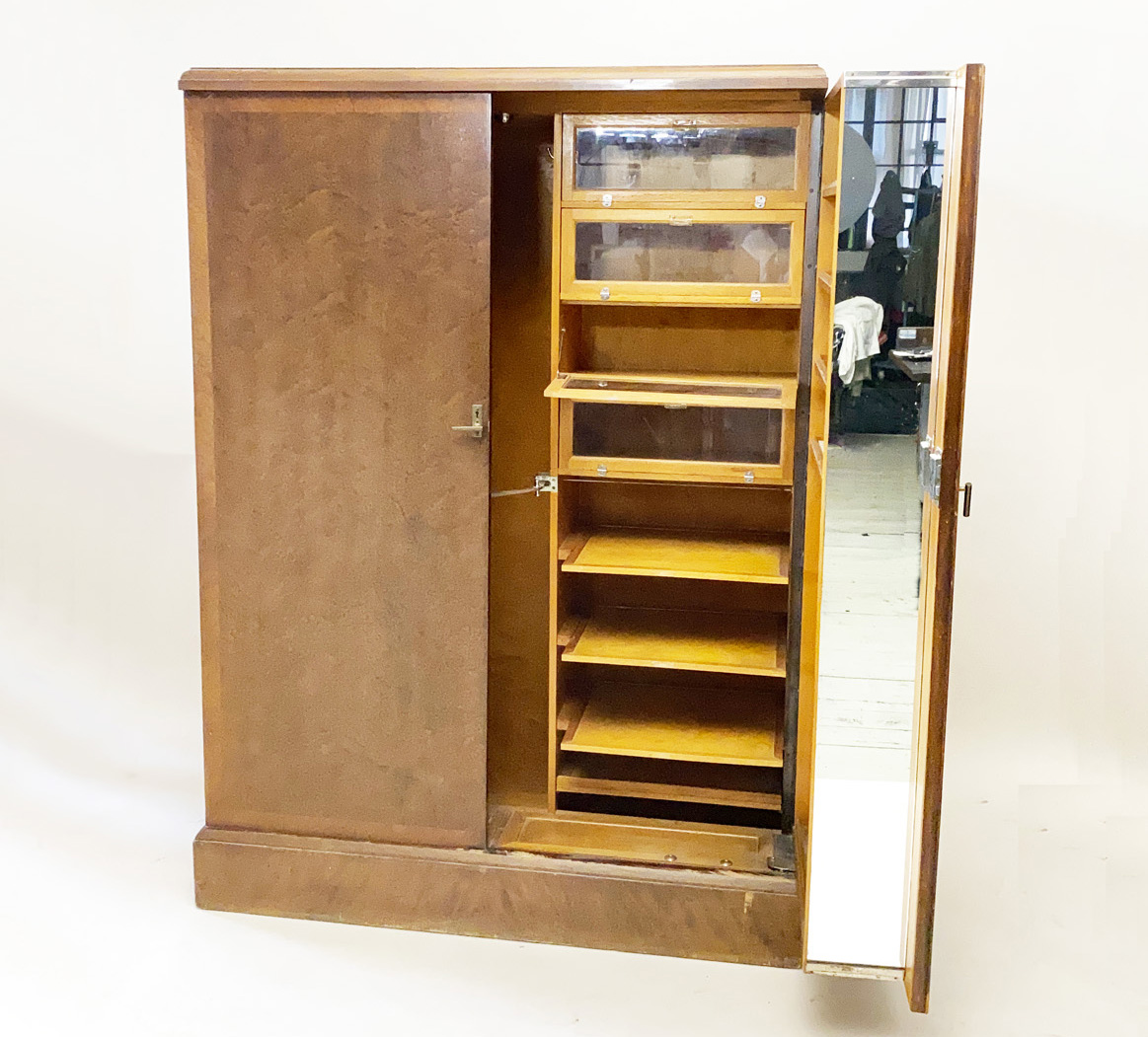 Art Deco Officer‘s Case, Steamer Trunk, Wardrope Trunk, Oak Wood by Compactom, London, 1930s