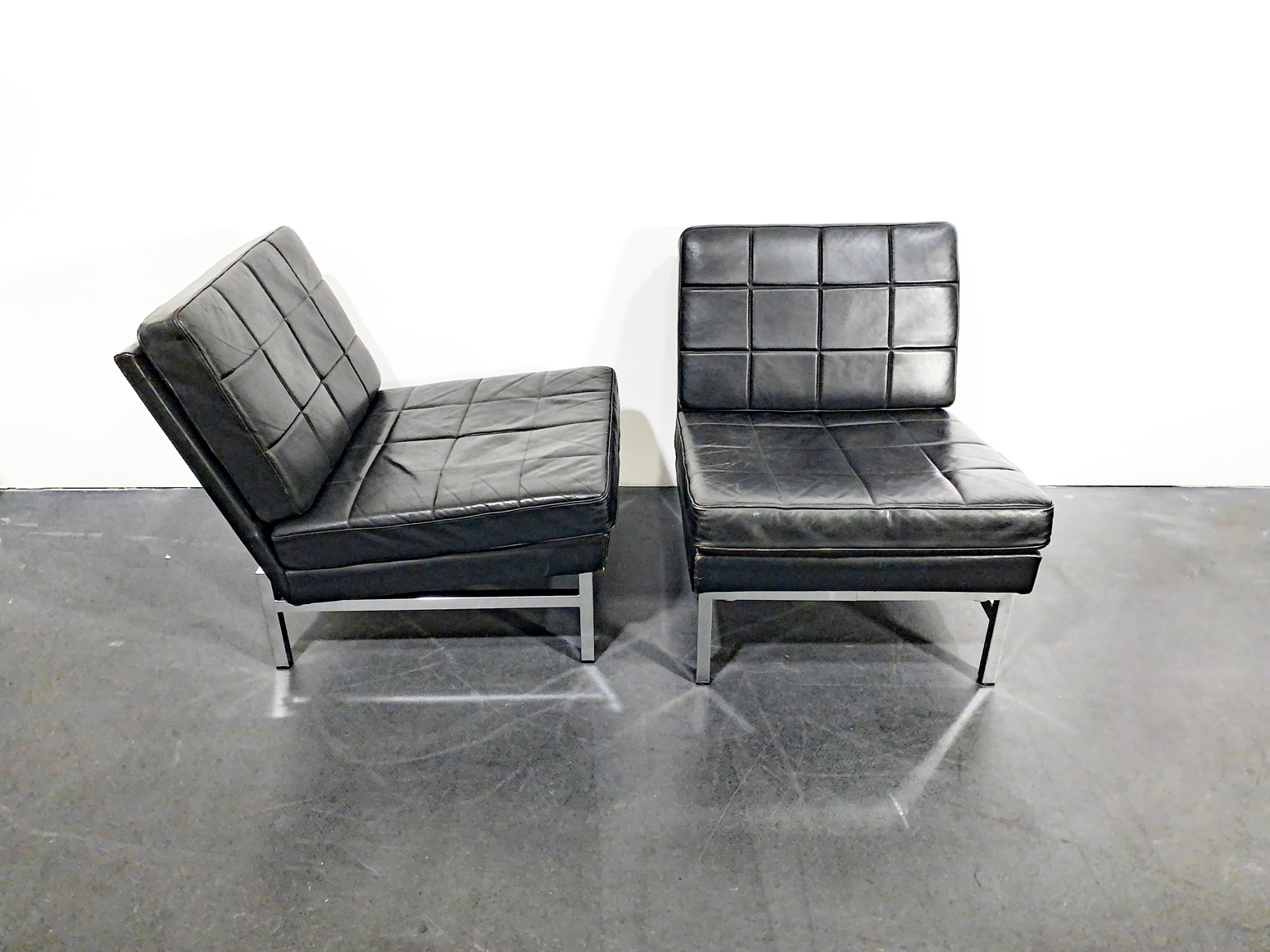 Pair of Easy Chairs, Leather Black, Steel Frame Chromed, Germany, 1970s.