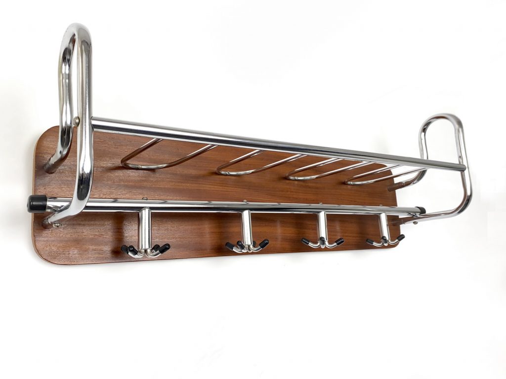 MidCenturyWallCoatRackTeakandMetalchromeplatedScandinavia