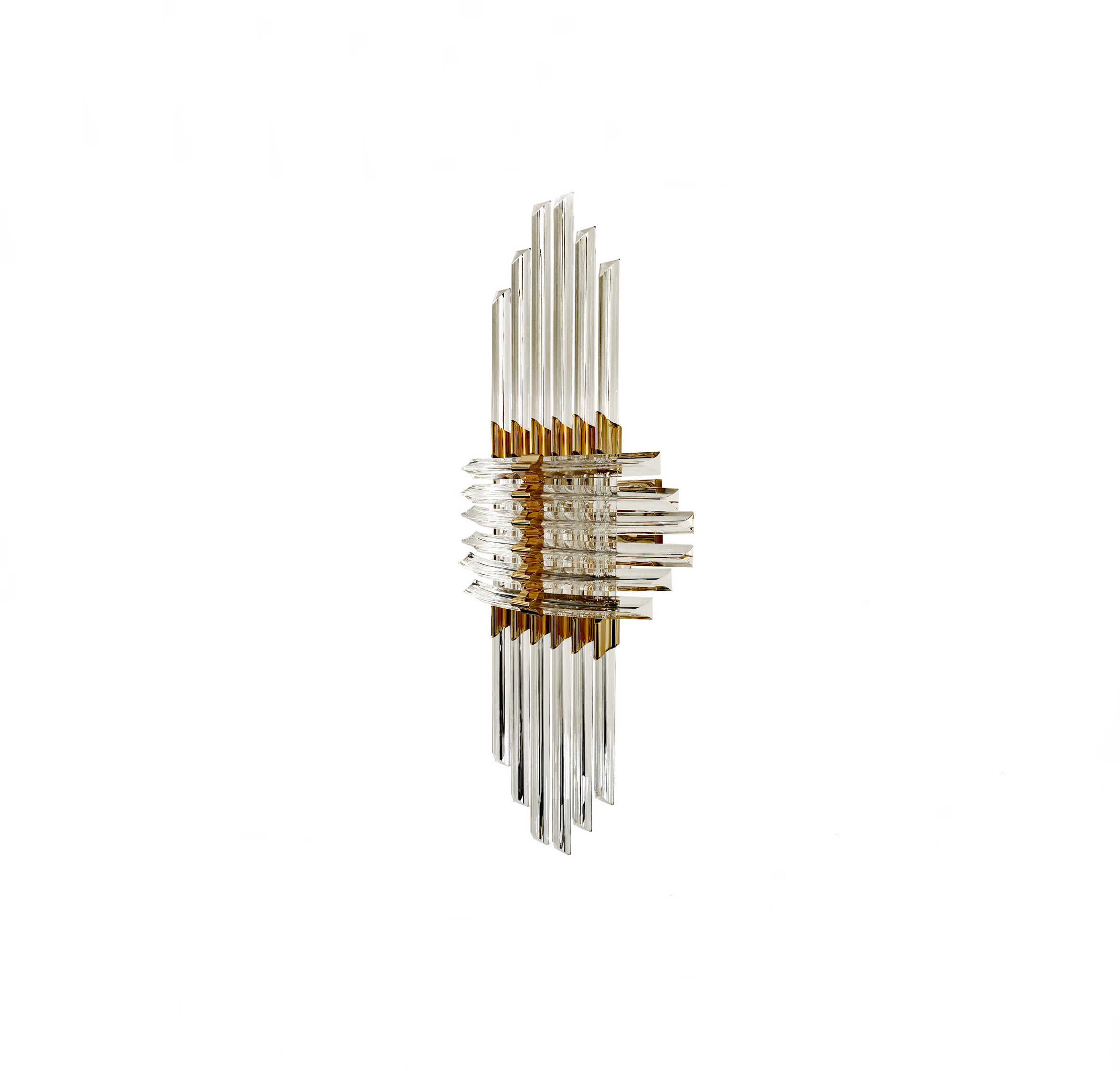 Mid -Century Hollywood Regency Chandelier, Wall Lamp with Acrylic Glass/Lucite Prisms, Metal gold plated, France, 1980s.