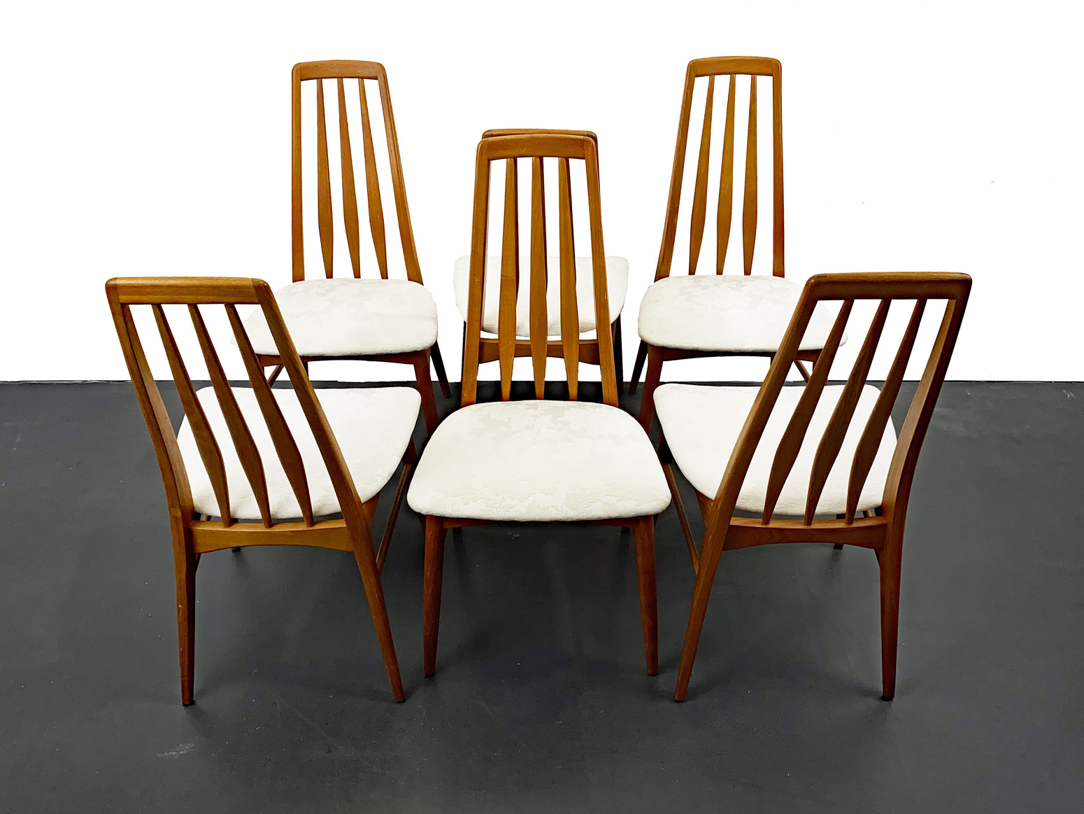 6er Set Teak Holz Esszimmer Stühle Eva von Niels Koefoed für Koefoeds Hornslet, 1964, Dänemark, 1960er.