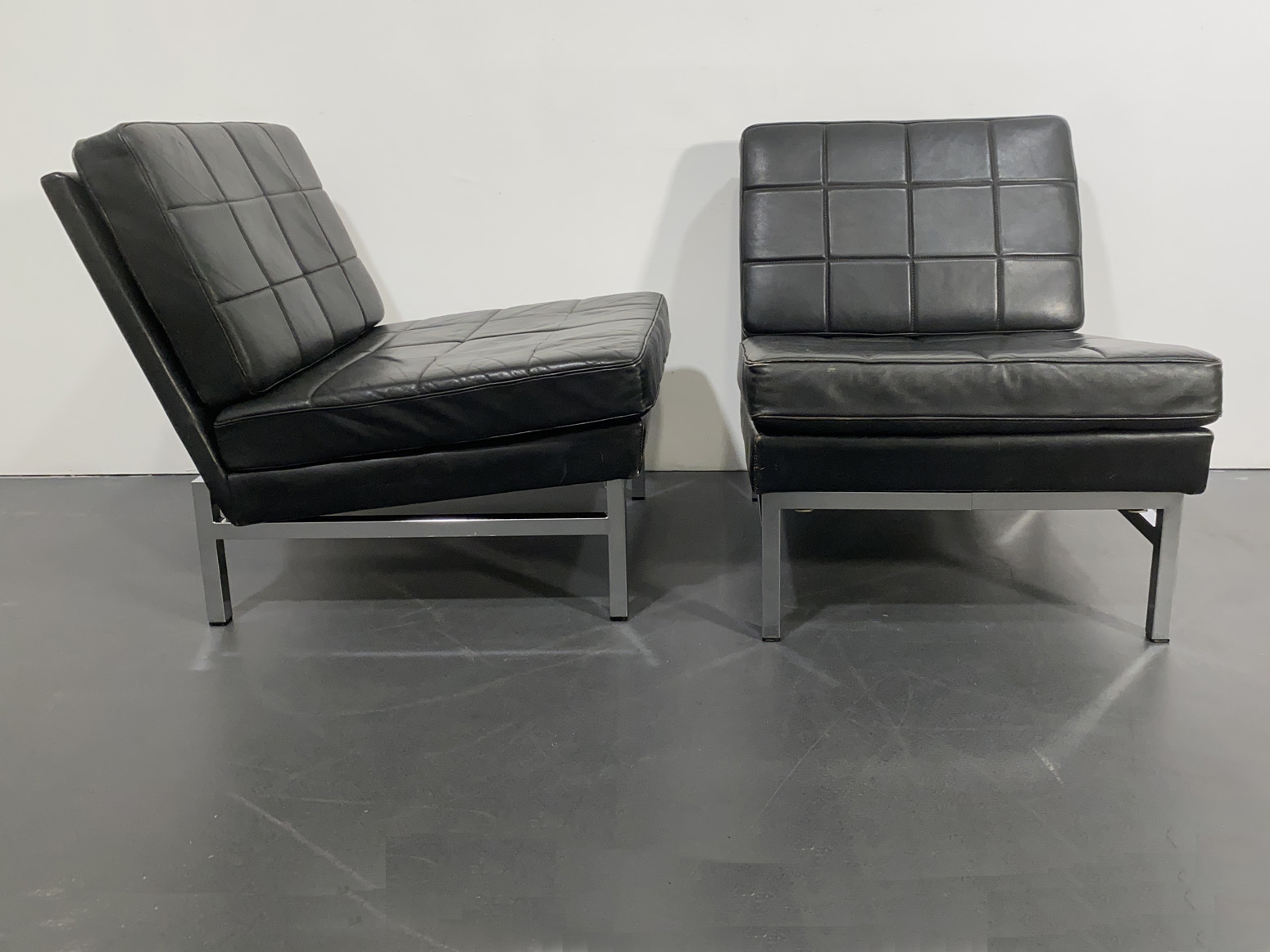 Pair of Easy Chairs black Leather and Steel Frame, Germany 1970s