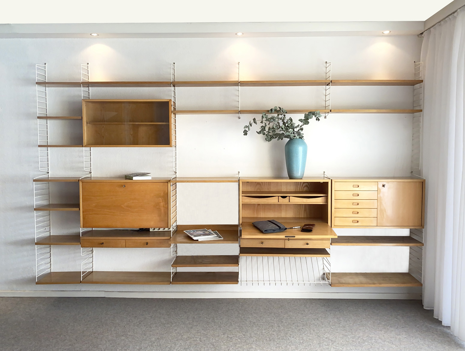 “SOLD” Modular String Wall Shelf System by Kajsa & Nils Strinning for String, Sweden, 50s.