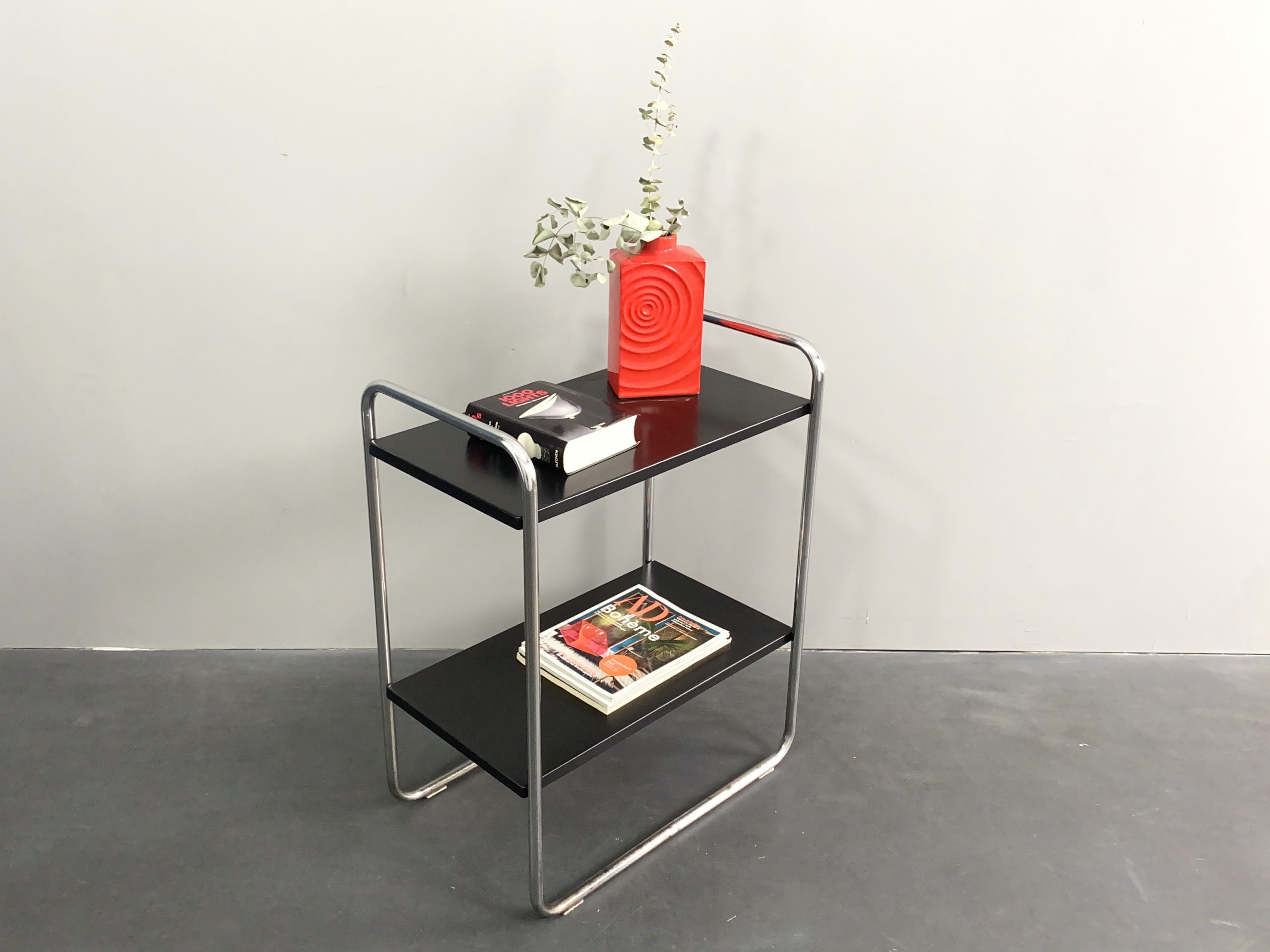 Tubular Steel Stand Shelf / Side Table chrome plated by Mauser Werke Waldeck, Germany, 1940s