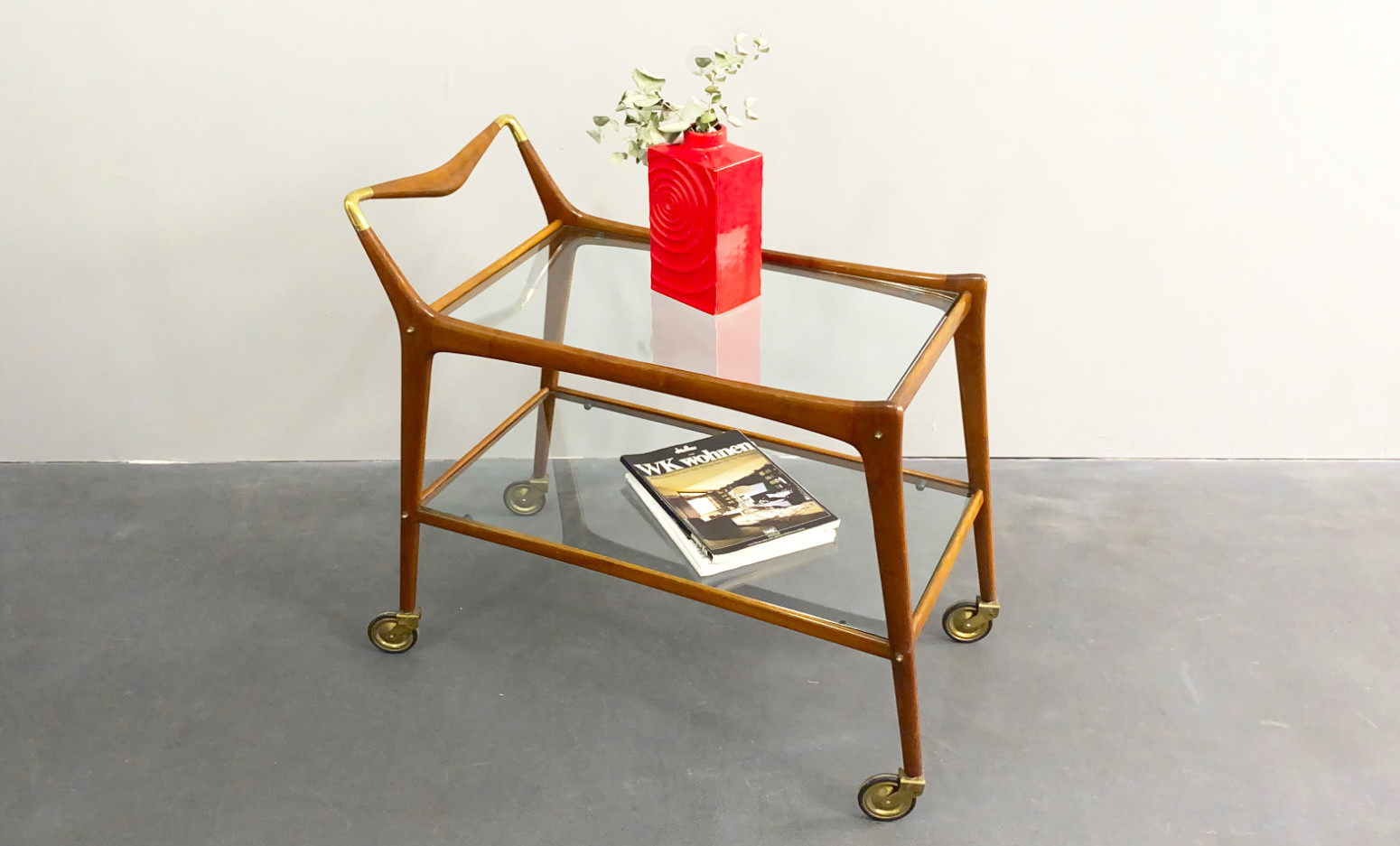 Teak Serving Trolley, Tea Cart, Italy, 1950s.