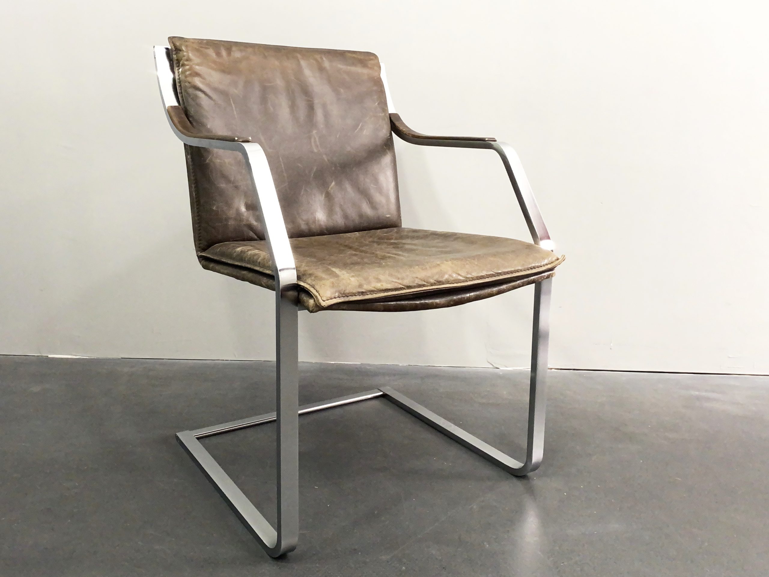 Conference Chair, Cantilever Chair, Armchair, Leather, Stainless Steel, by Rudolf Glatzel for Walter Knoll, Drei Punkt Art Collection, Model Pattino, Germany, 1970s