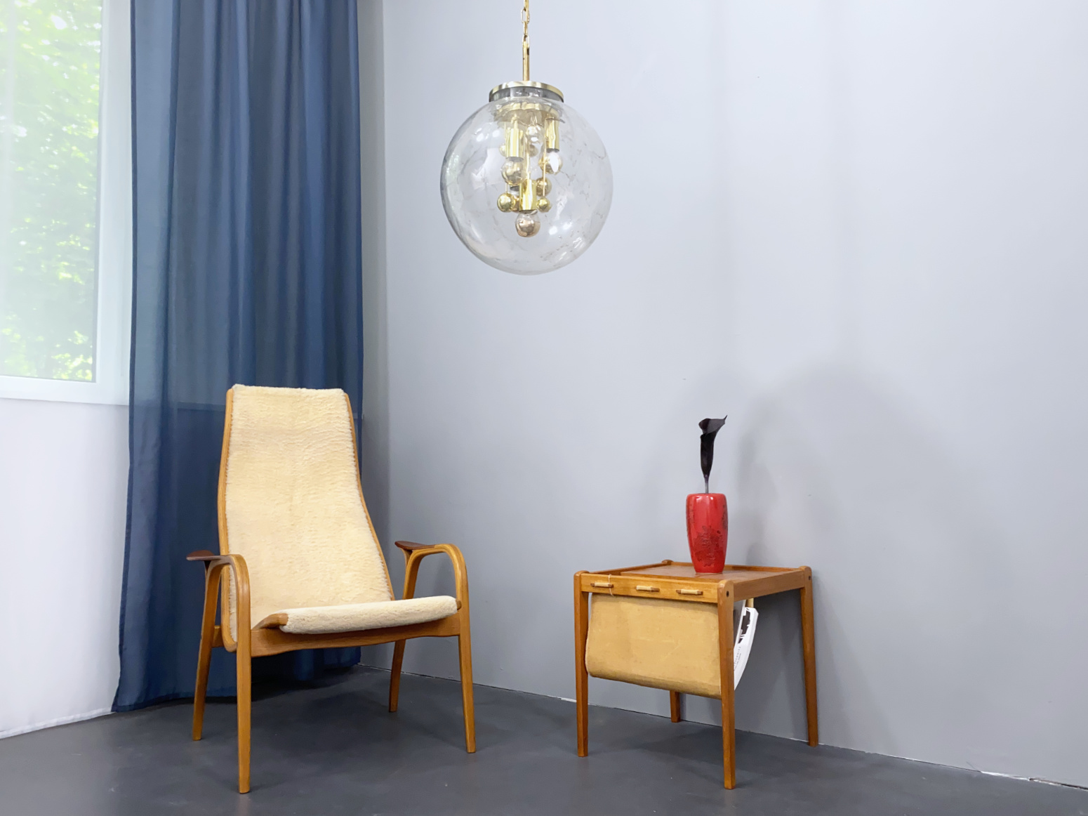 Doria Glaskugel Deckenlampe, Messing, vergoldet, Deutschland, 1960er