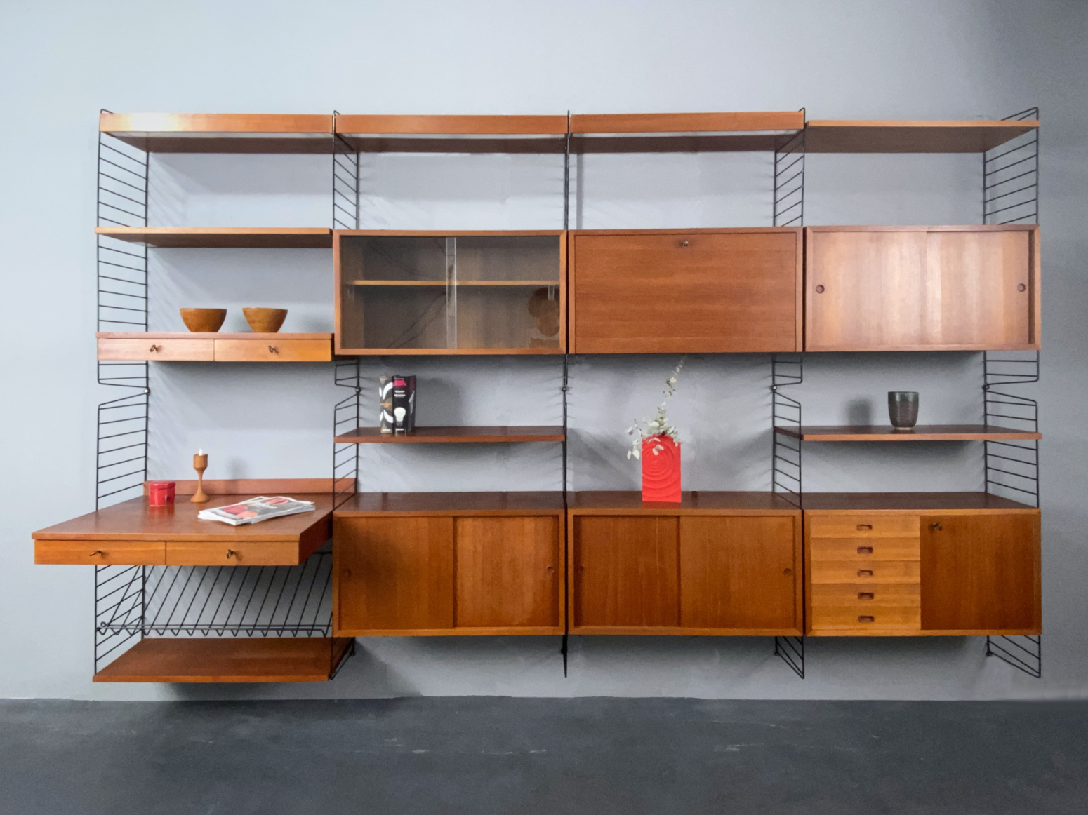 Modular Teak String Wall Shelf System by Katja & Nils Strinning for String.