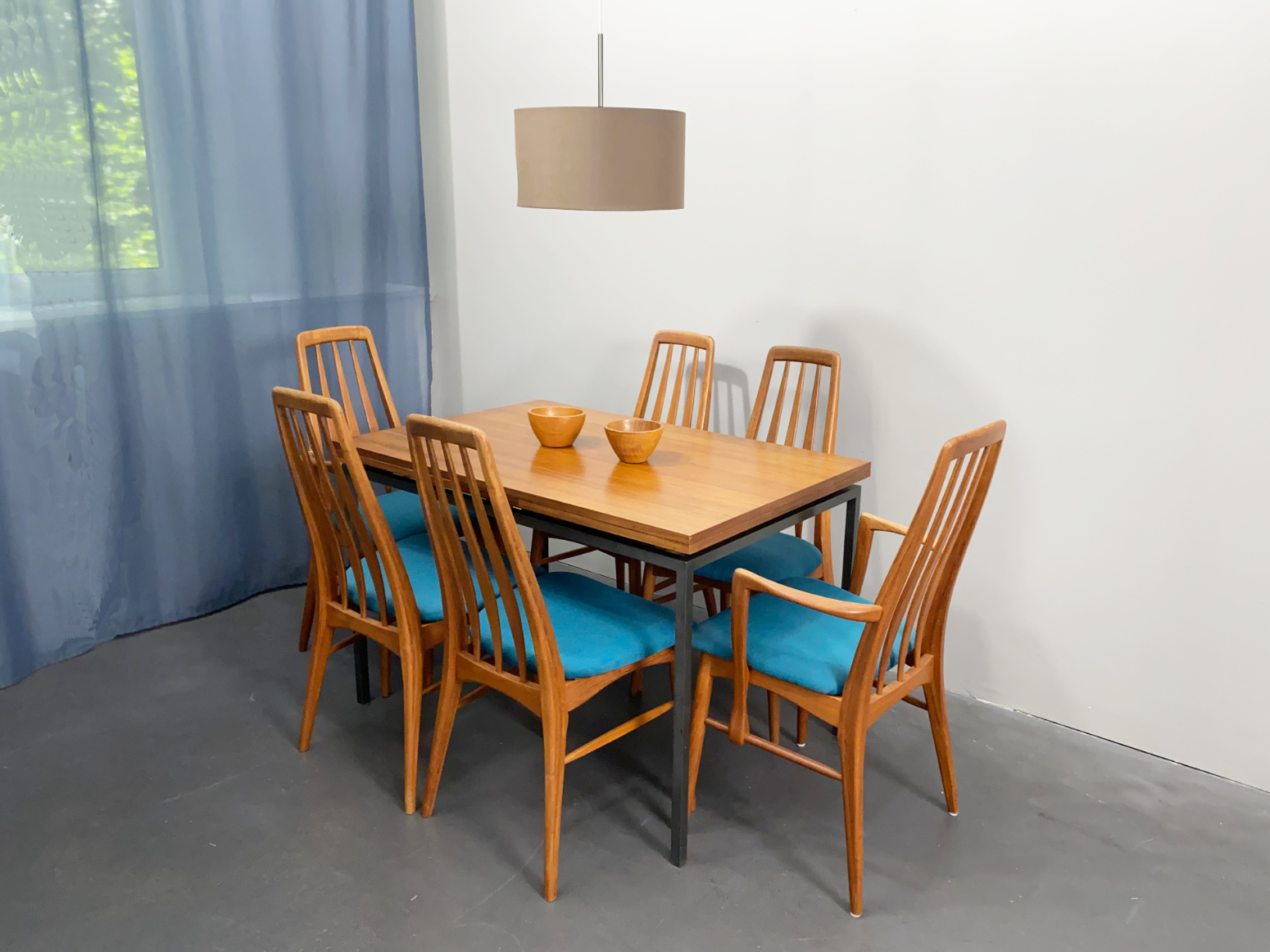 Teak Ausziehtisch, Esstisch, Metallgestell, Deutschland, 60er