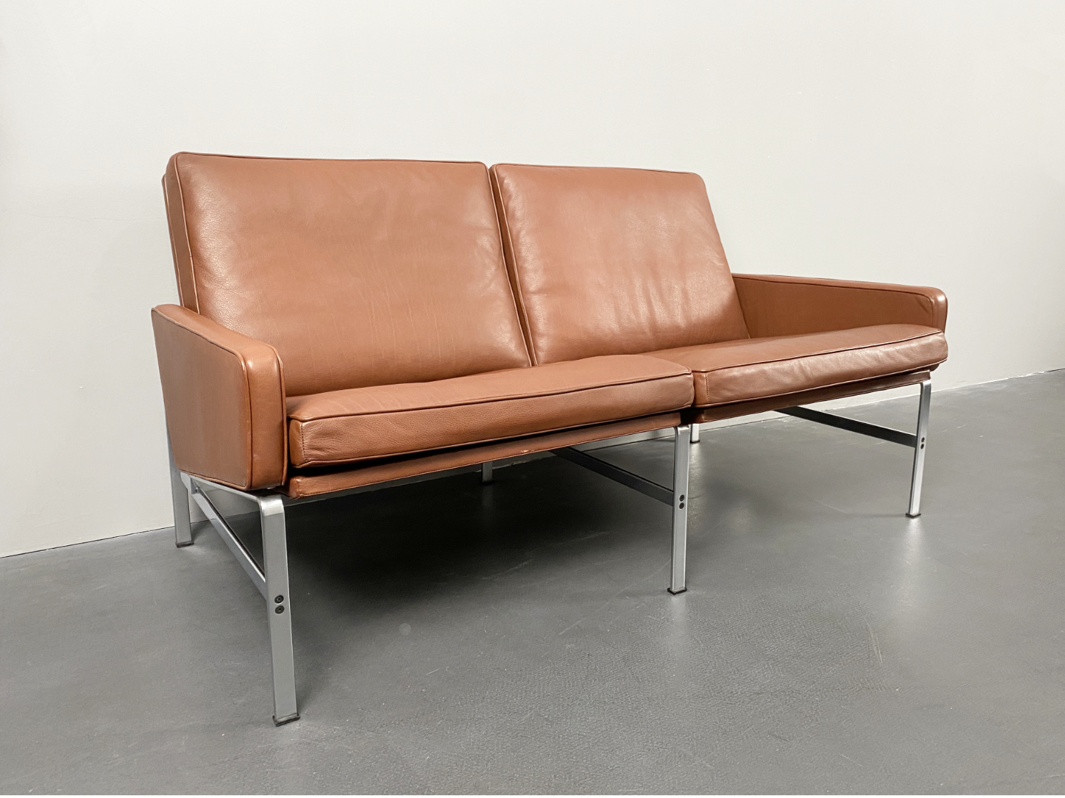 2-Seater Sofa / Couch, Model FK 6722, brown Leather by Preben Fabricius & Jørgen Kastholm for Kill International, Germany, 1960s