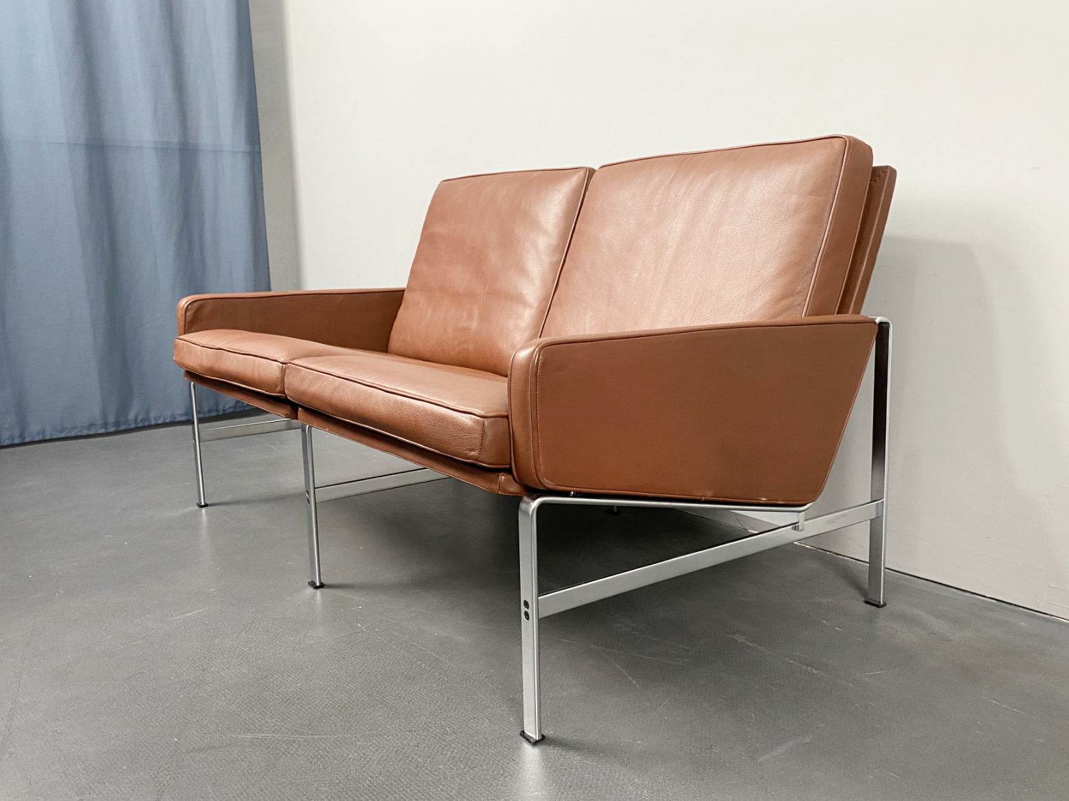 2-Seater Sofa / Couch, Model FK 6722, brown Leather by Preben Fabricius & Jørgen Kastholm for Kill International, Germany, 1960s