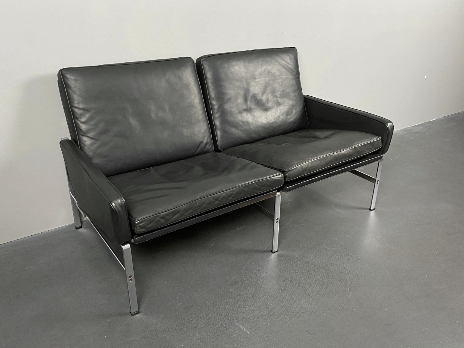 2-Seater Sofa / Couch, Model FK 6722, black Leather by Preben Fabricius & Jørgen Kastholm for Kill International, Germany, 1960s