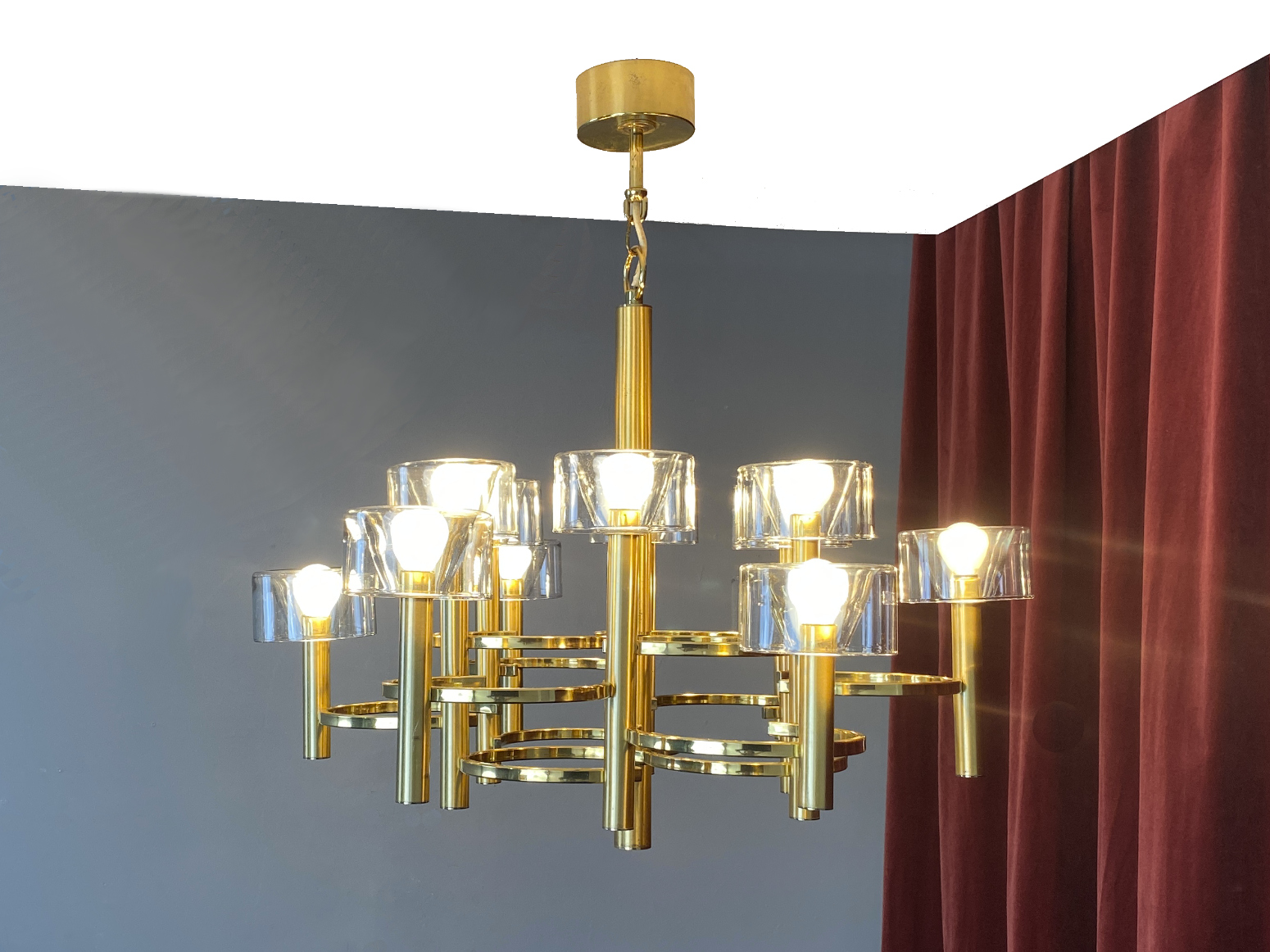 Deckenlampe mit 12 Glasschirmen, von Gaetano Sciolari, Italien, 1960er