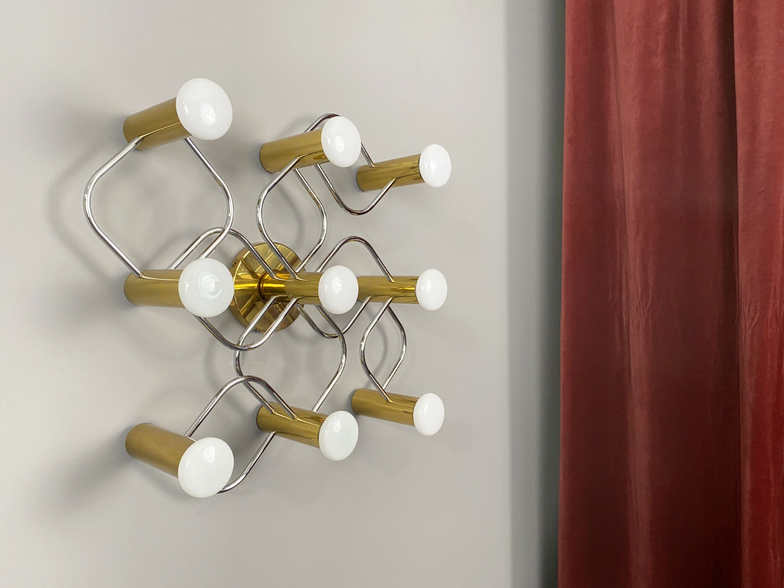 Wandlampe / Deckenlampe, Messing, von Gaetano Sciolari für Leola, Deutschland, 1970er