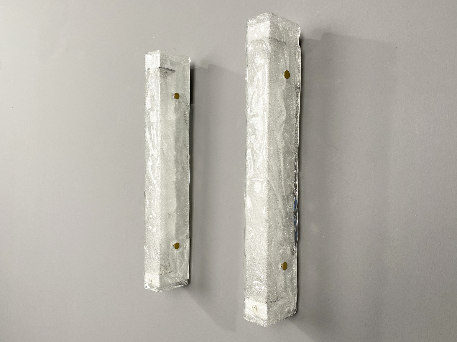 Pair of large Murano Ice Glass Sconces / Wall Lamps, Kaiser Leuchten, Germany, 1970s