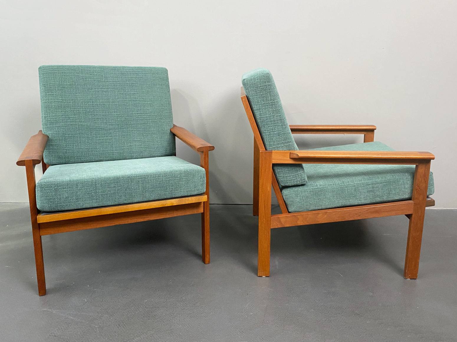 Pair of Capella Teak Armchairs, by Illum Wikkelso for Niels Eilersen, Denmark, 1950s