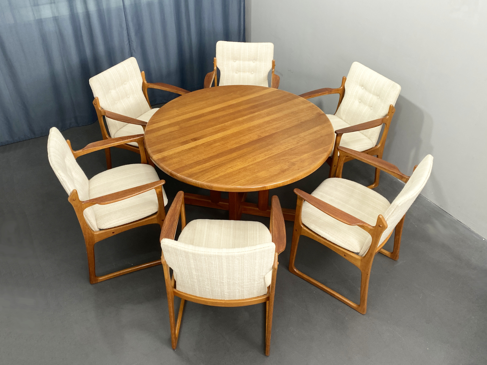 Extension Dining Table 1970s with 6x Armchairs, Dining Chairs by Vamdrup, Teak , Denmark, 1960s