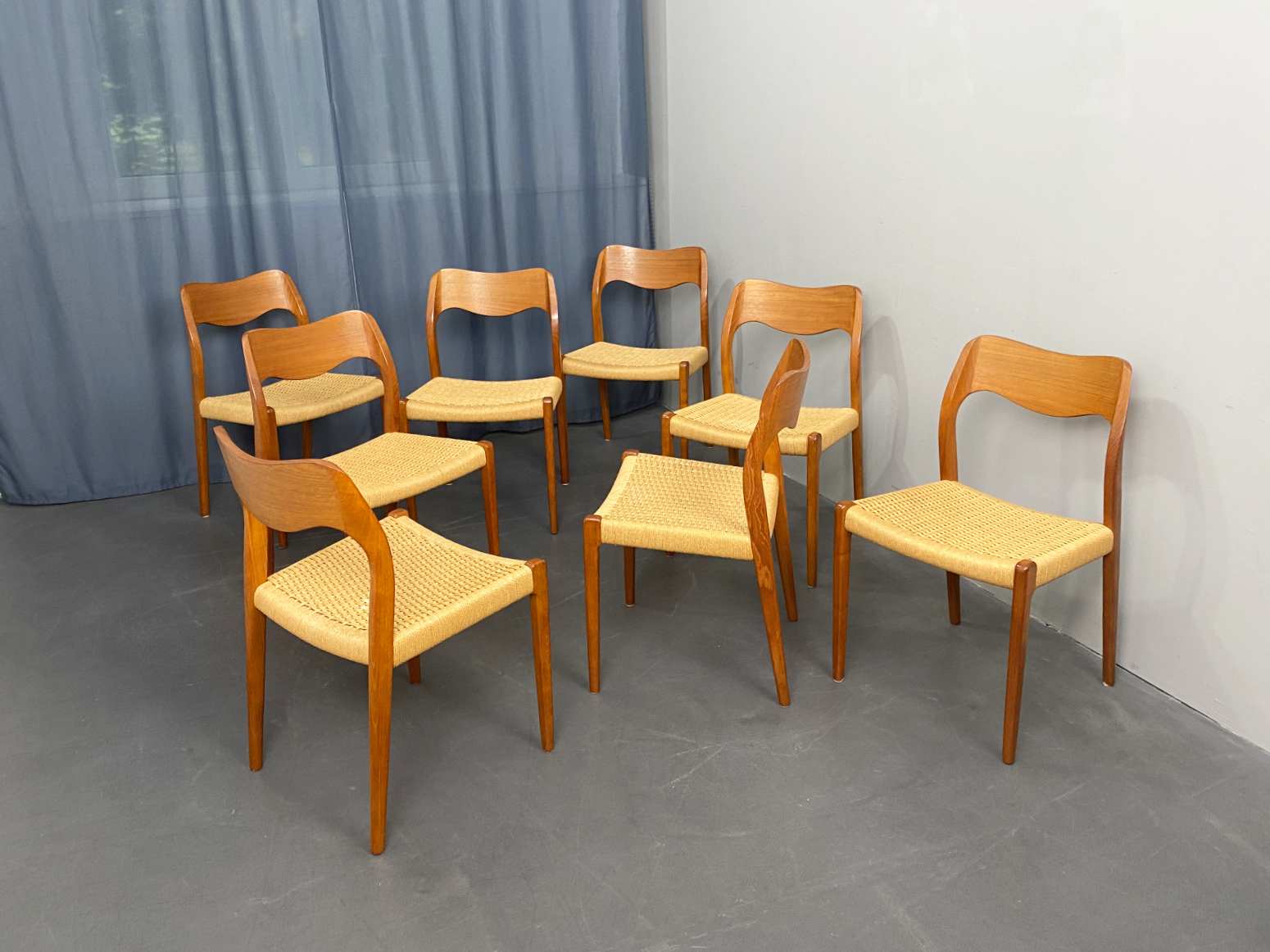 8 Esszimmerstühle, Modell 71, Teak, Niels O. Møller für JL Moellers, Dänemark, 1950er