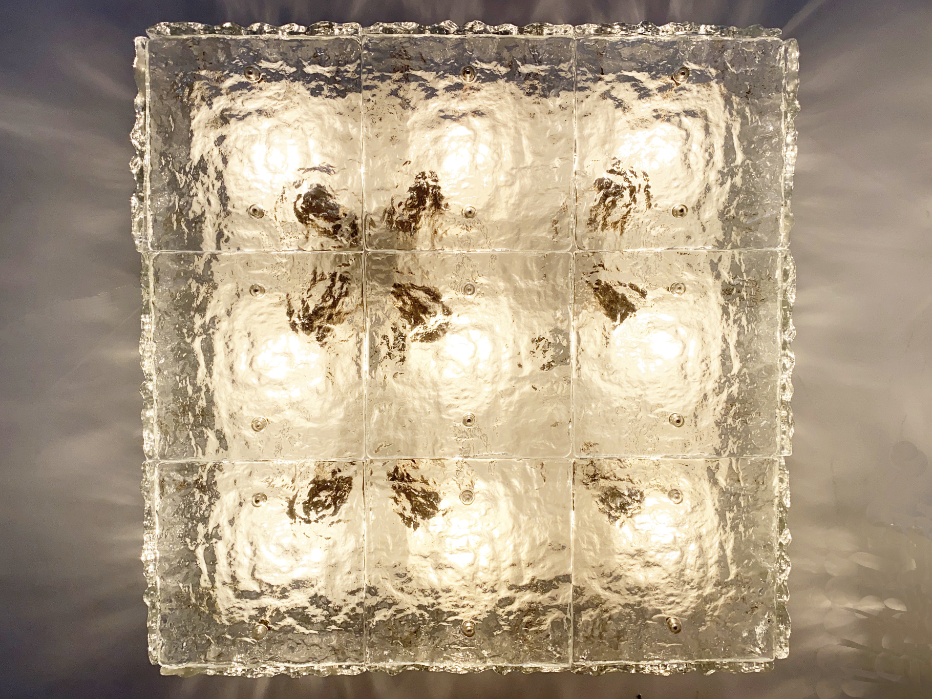 Murano Ice Glass Ceiling Lamps / Flush Mount with 9 Bulbs by JT Kalmar, Austria, 1970s