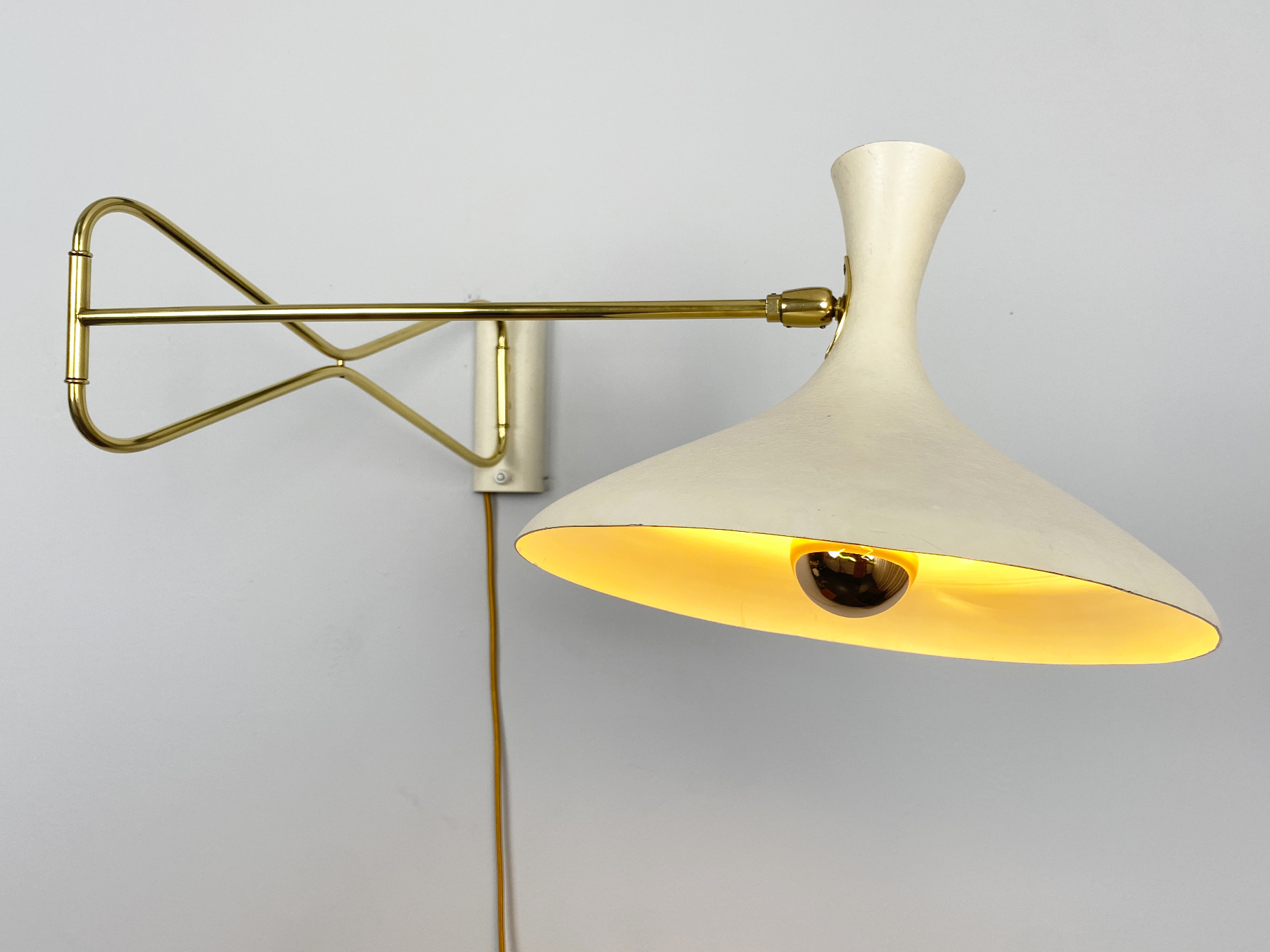 Wall Lamp with Swivel Arm and cream white Lamp Shade by Cosack, Germany, 1950s