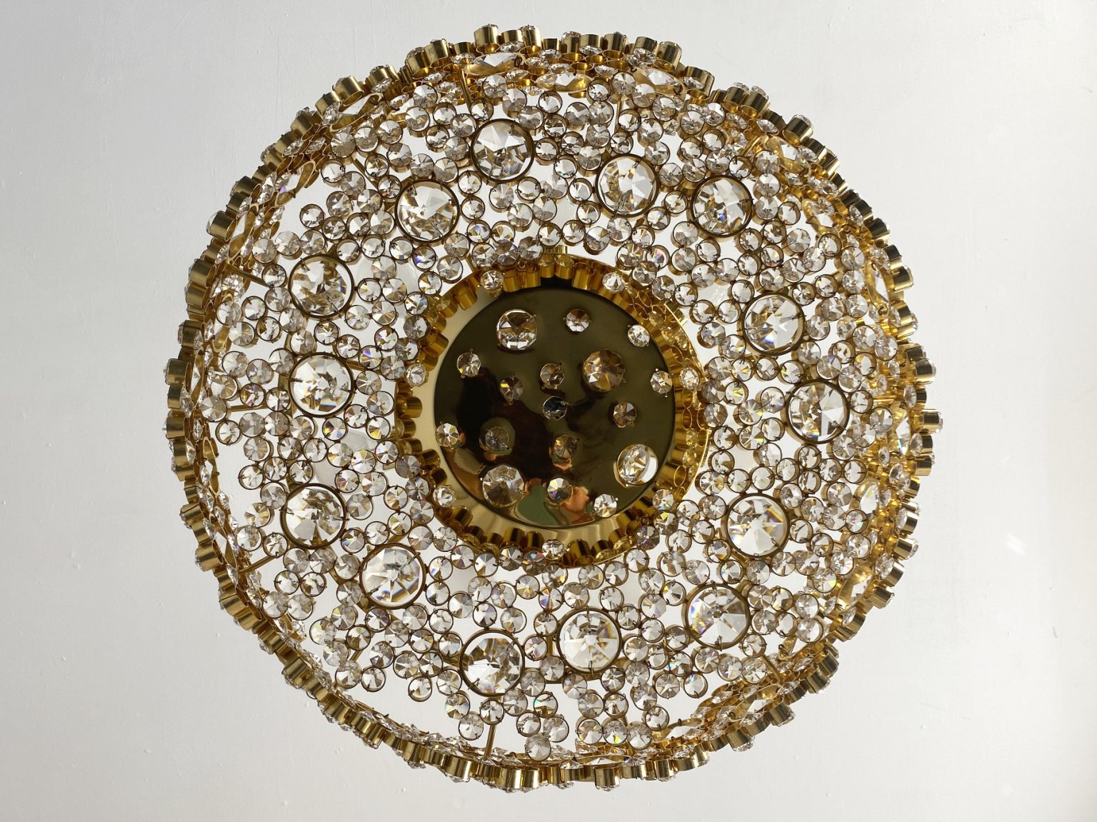 Chandelier in gilded Brass and Crystal Glass by Palwa, Austria
