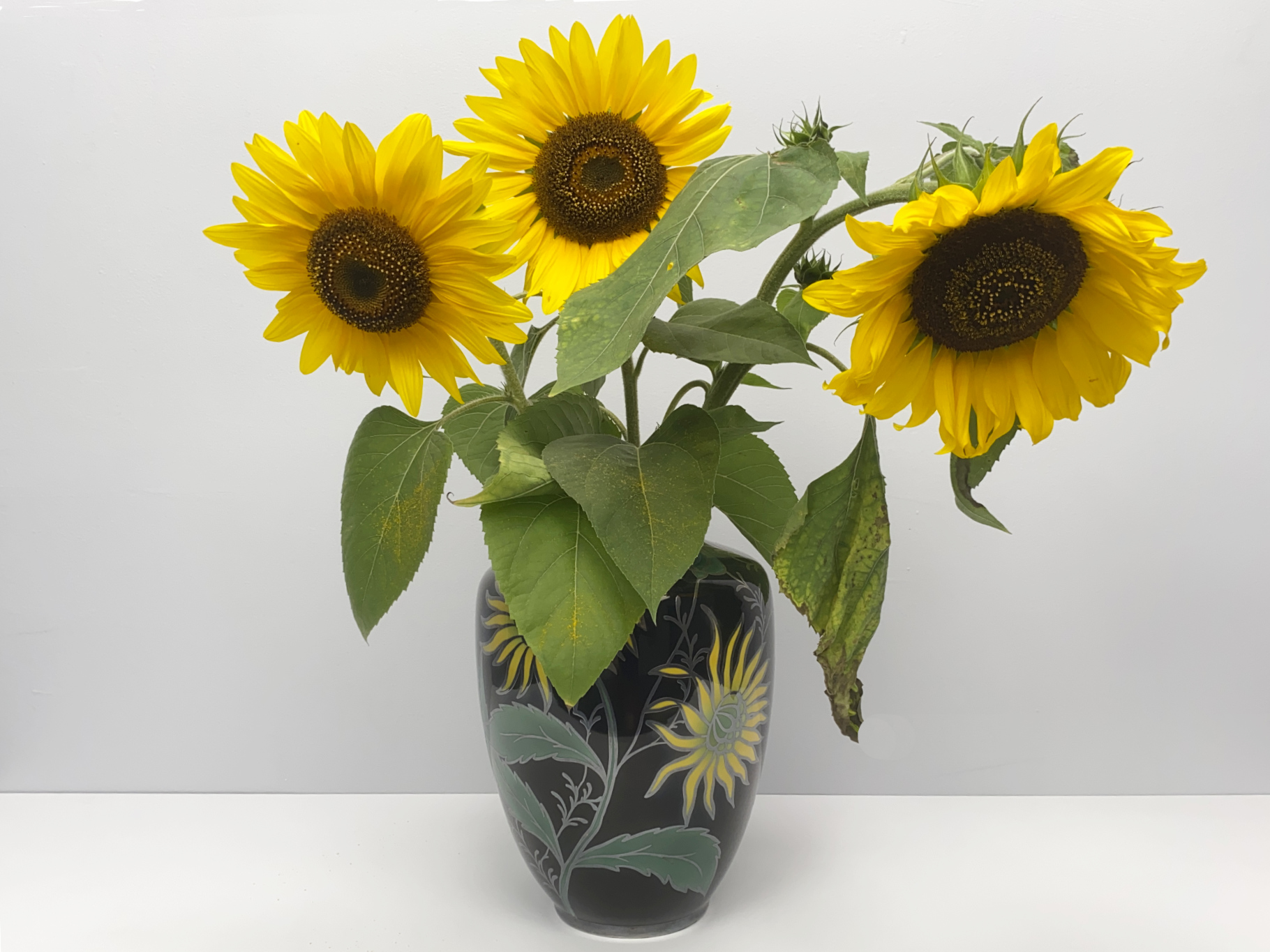 Large Vase, Krautheim, Porcelain, enameld Spahr Silver Overlay with Sunflower Decor, Germany, 1950s