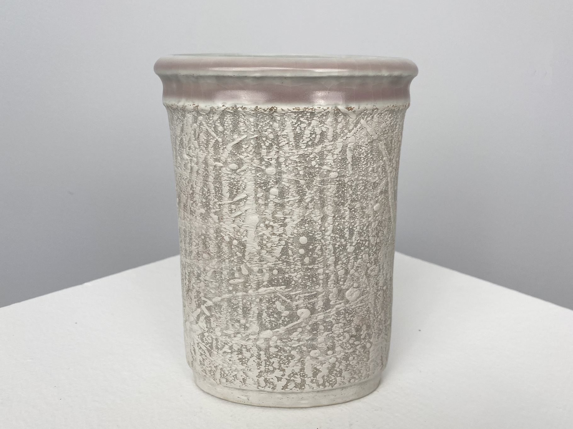 Ceramic Vase, Beige, Stoneware, with Engobe Painting, 1980s