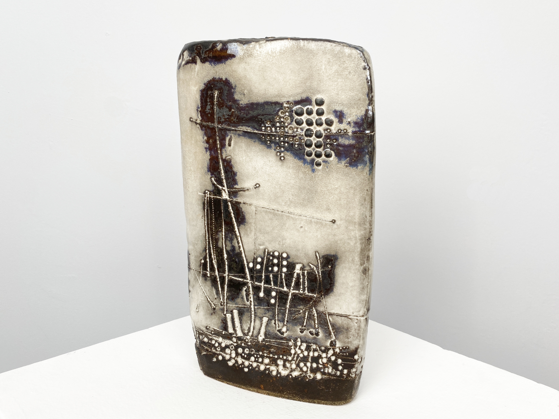 Vase, Ceramic, Earthenware, Scratch Technology with white Glaze, 1965