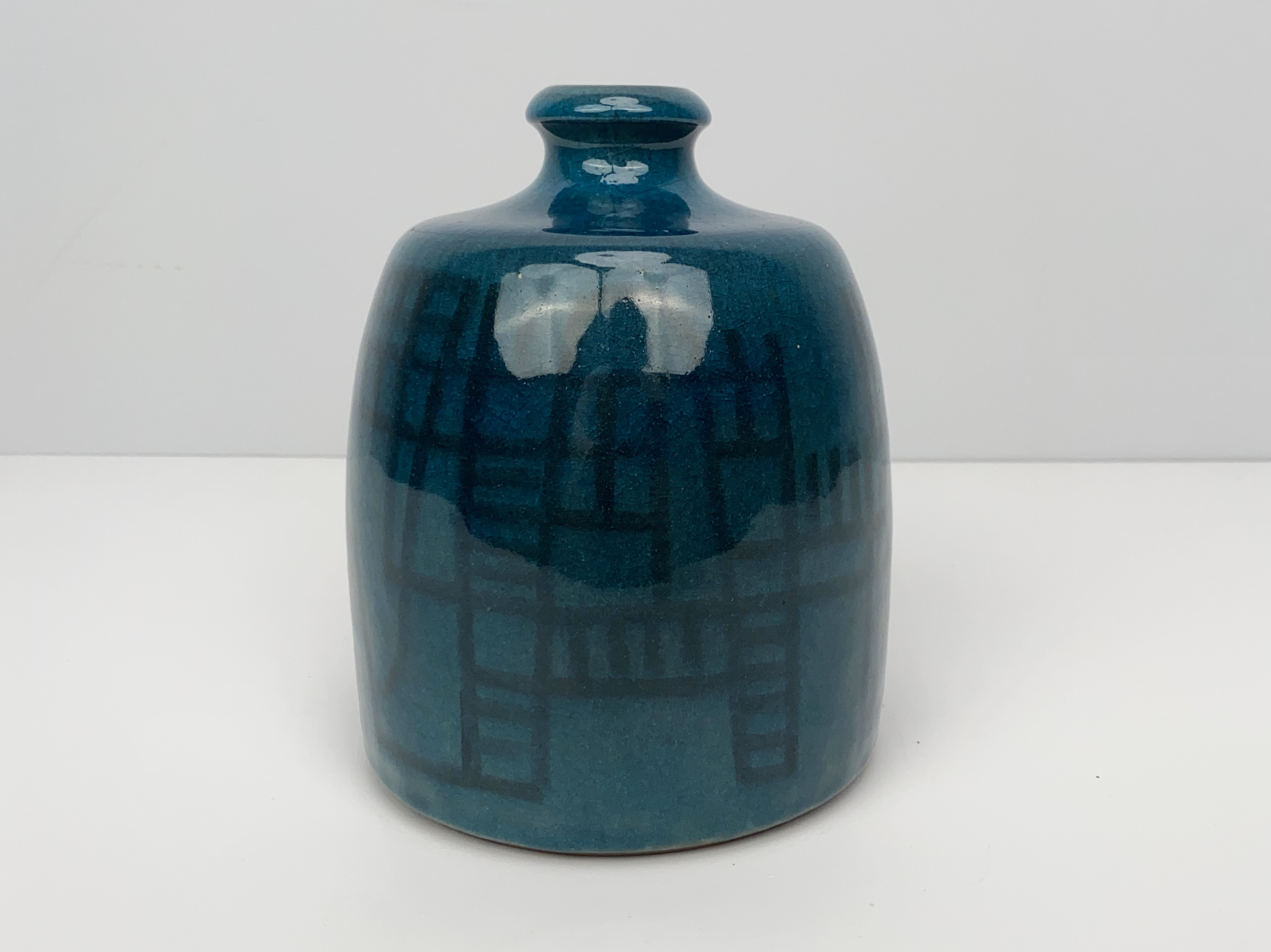 Vase, Ceramic, Earthenware, Unique Piece, glazed, painted with geometric Line Pattern, 1970s
