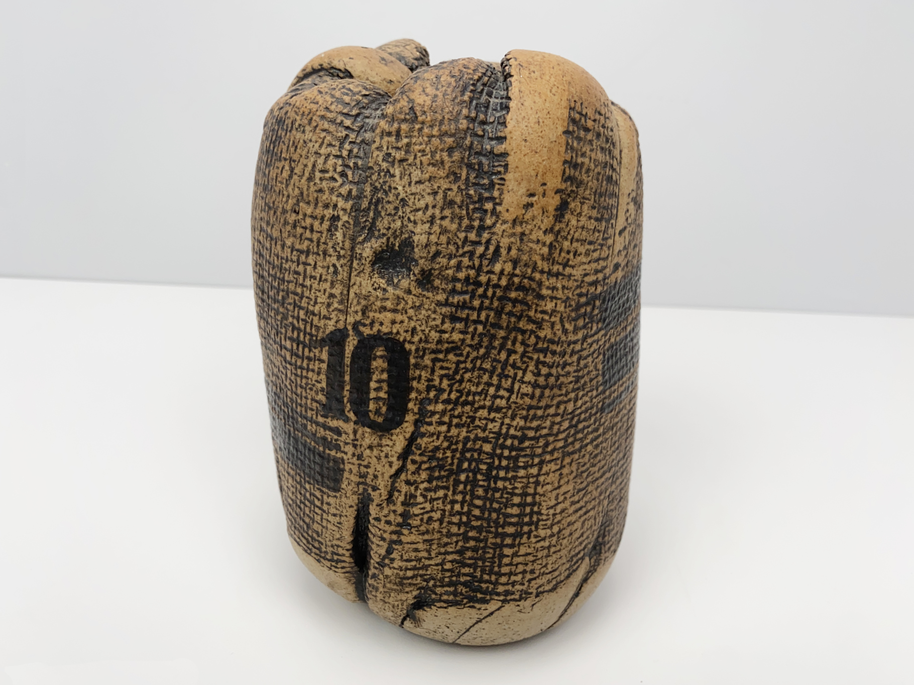 Brown Vase, Stoneware, shaped and painted with Cloth, ca 1975