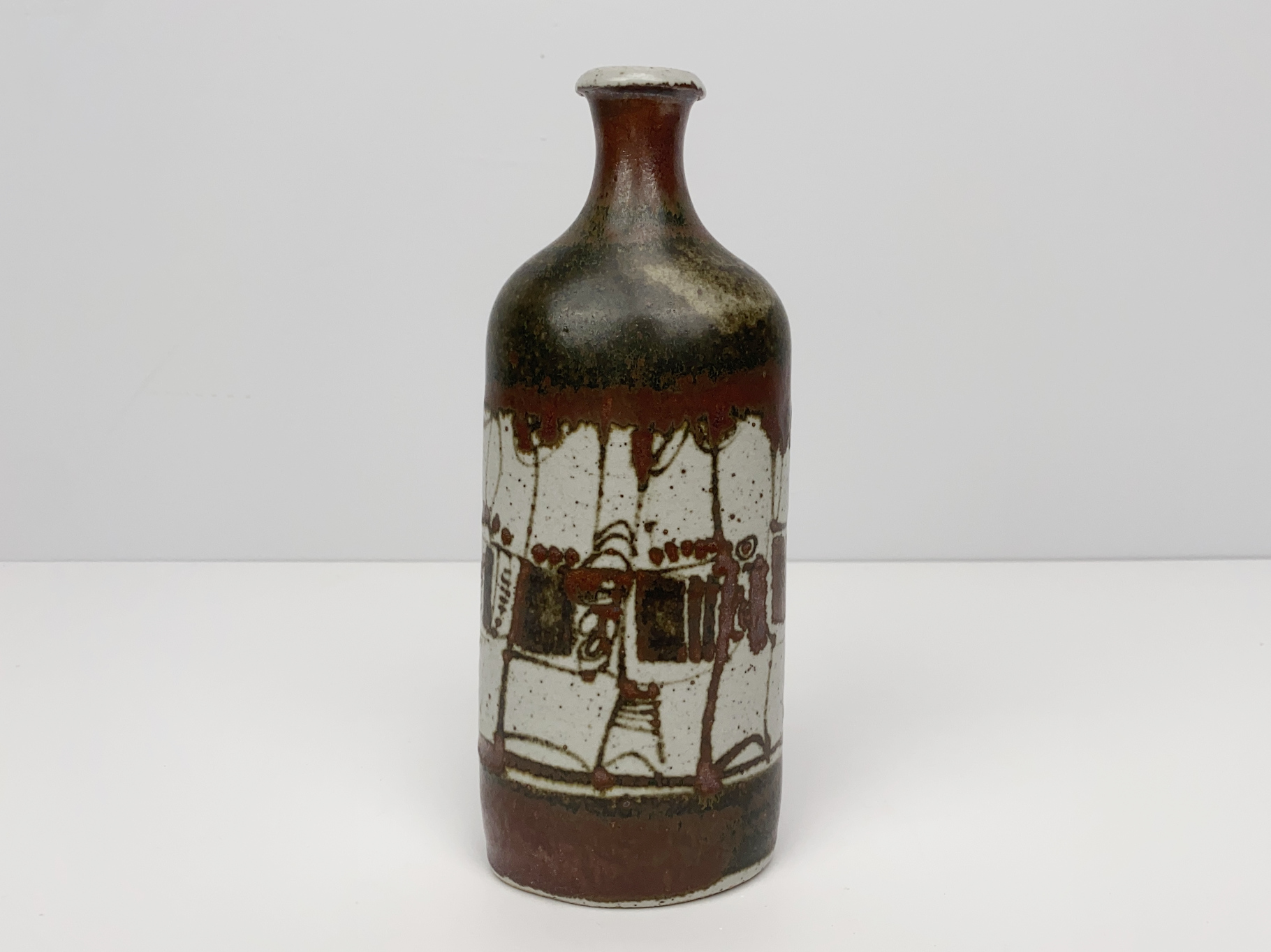Vase, Keramik, Steinzeug, Unikat, mit Eisenoxid bemalt, von Wilhelm & Elly Kuch, 1970er