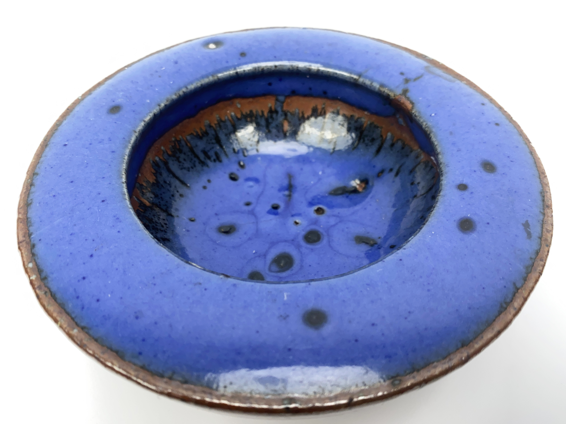 Schale, Keramik, Irdenware, Unikat, blaue Titanglasur, 1960er