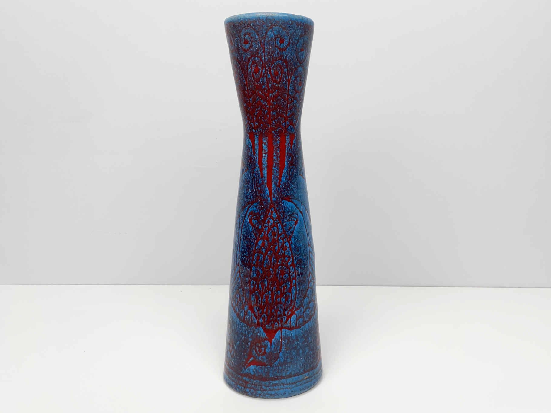Vase, Keramik, Irdenware, Unikat, Fisch Dekor, glasiert, von Wilhelm & Elly Kuch, 1960er