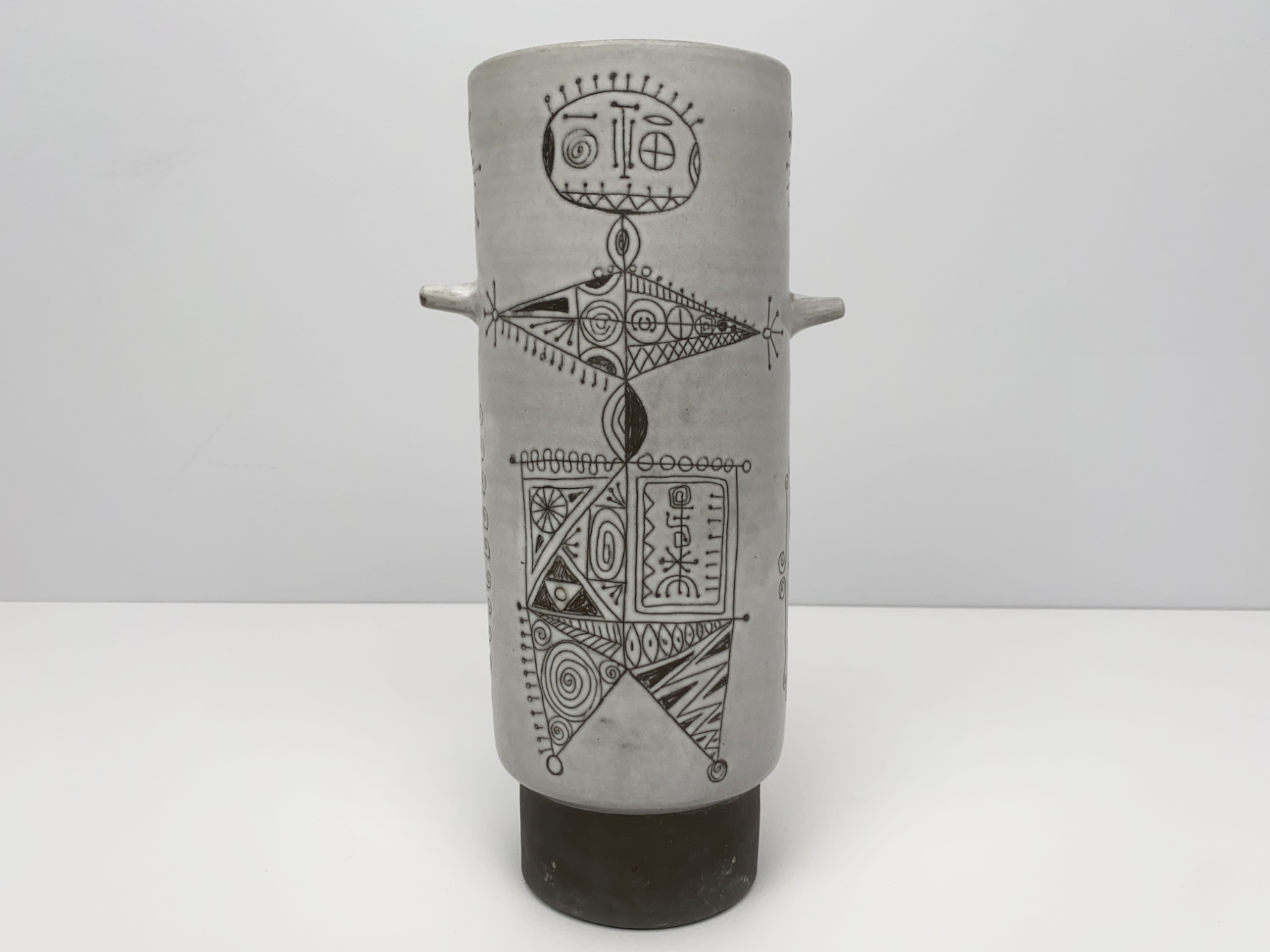 “Totem“ Vase, Keramik, Irdenware, Unikat, Ritz Dekor, von Wilhelm & Elly Kuch, 1960er