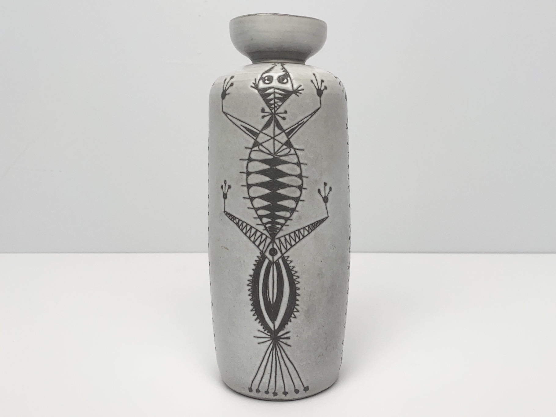 “Totem“ Vase, Keramik, Irdenware, Unikat, Ritz Dekor, von Wilhelm & Elly Kuch, 1960er