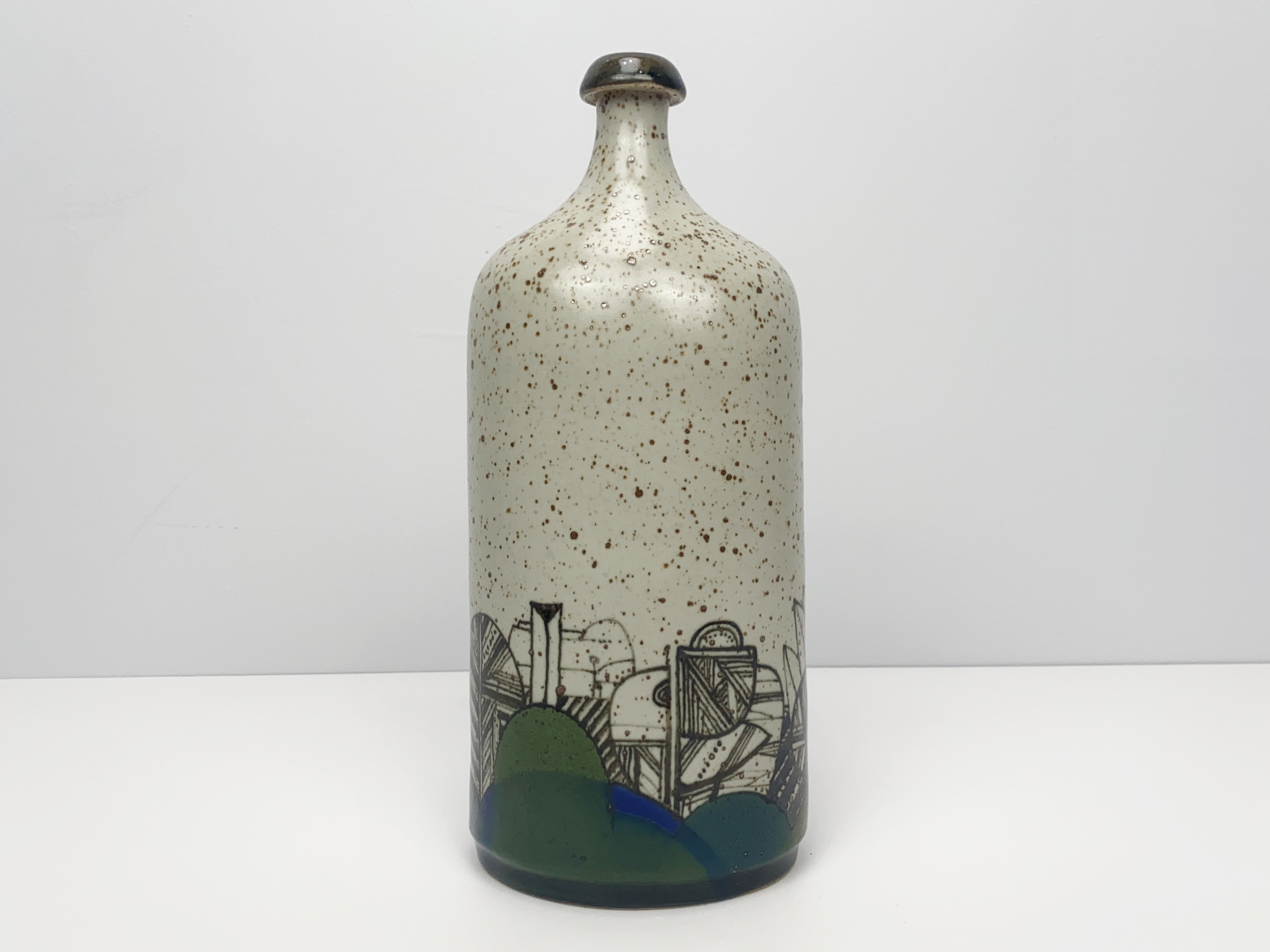 Vase, Ceramic, Stoneware, Unique Piece, abstract Landscape Painting, glazed, by Wilhelm & Elly Kuch, 1990s