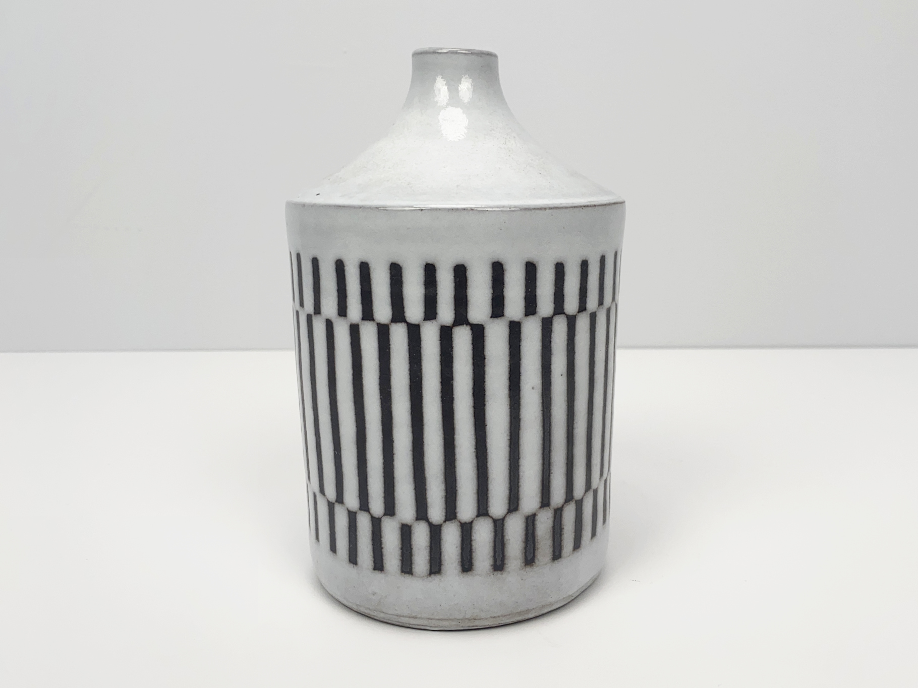 Vase, Ceramic, Earthenware, Unique Piece, geometric incised Decor, glazed, by Wilhelm & Elly Kuch, 1960s