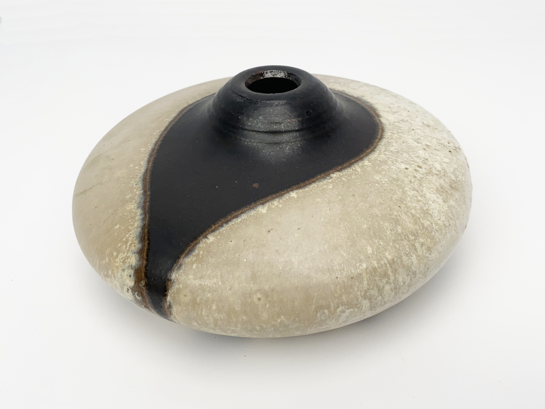 Vase, Ceramic, Earthenware, Unique Piece, Titanium Glaze Cast on Manganese Engobe, ca 1965