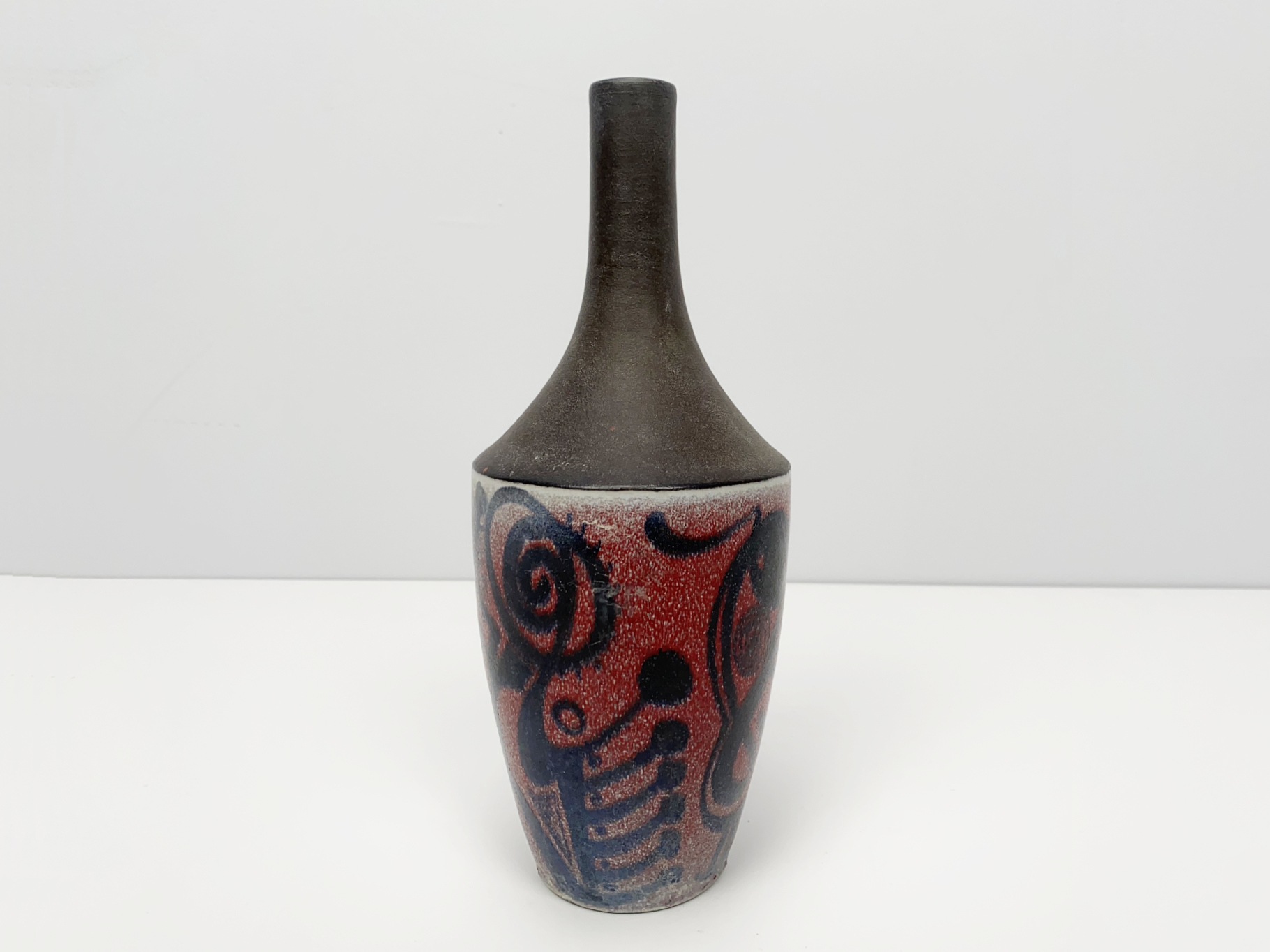 Vase, Keramik, Irdenware, Unikat, abstrakte Bemalung, glasiert, von Wilhelm & Elly Kuch, 1960er